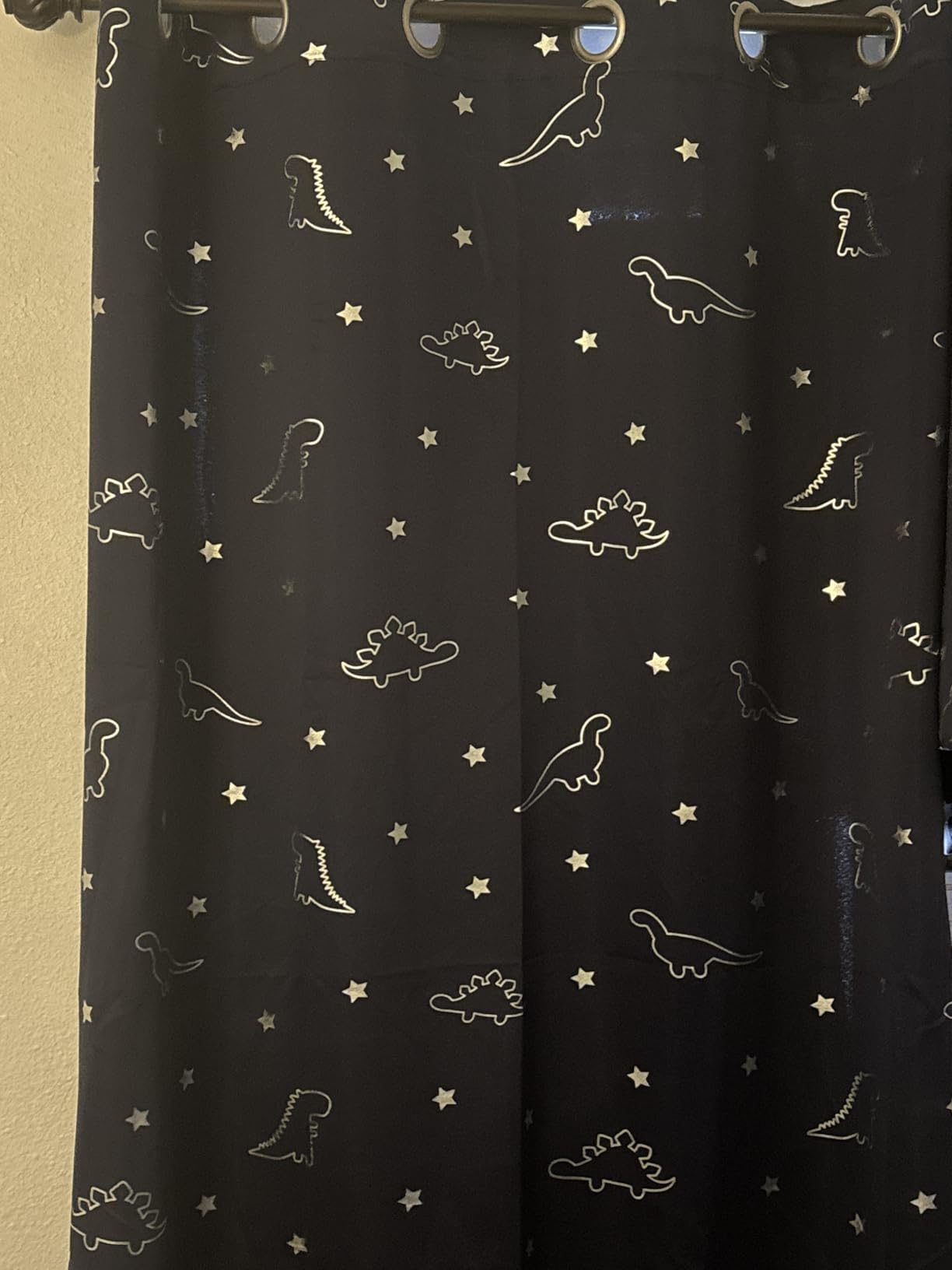 LORDTEX Dinosaur and Star Foil Print Blackout Curtains for Kids Room | Thermal Insulated Curtains Noise Reducing Window Drapes for Boys and Girls Bedroom, 52 x 63 Inch, Navy, Set of 2 Panels customer photo 2