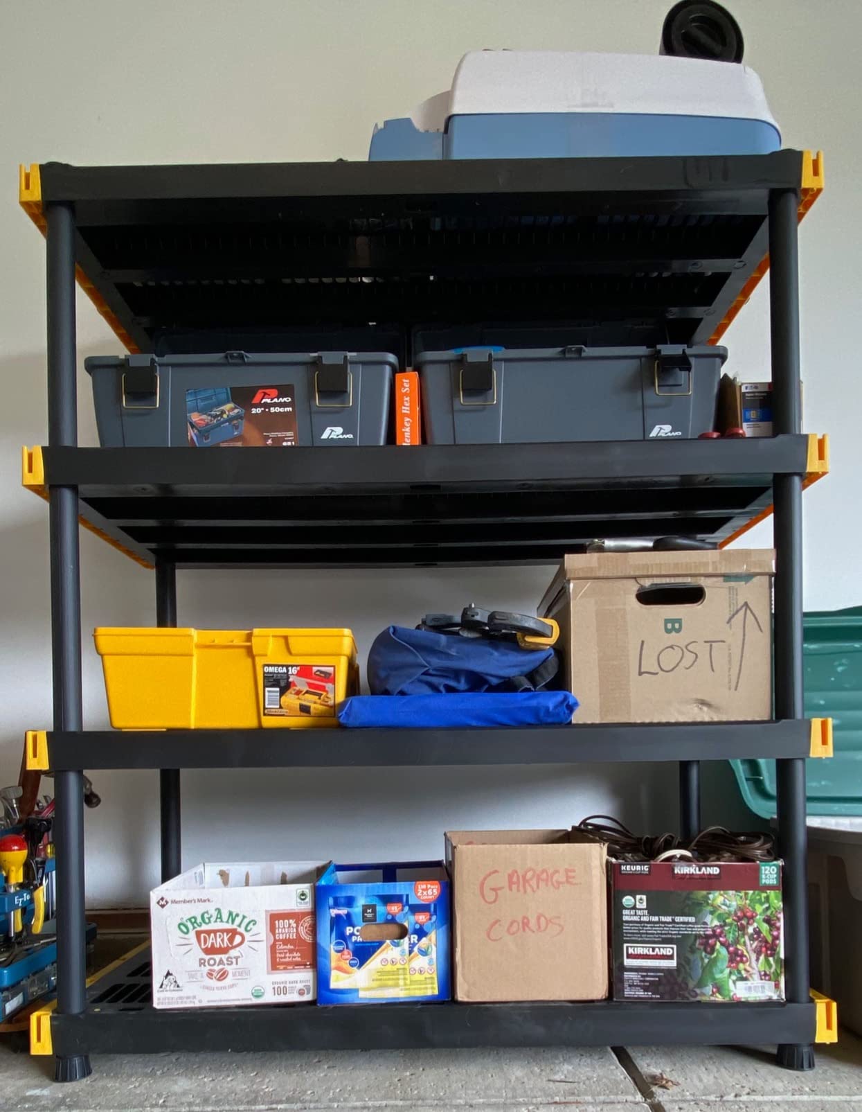 CX 4-Tier Heavy Duty Plastic Storage Shelves for Garage Organization | Freestanding garage utility rack with easy assembly, 4 shelves at 200lbs/Shelf, 55H x 48W x 20D, Black & Yellow, Made in USA customer photo 1