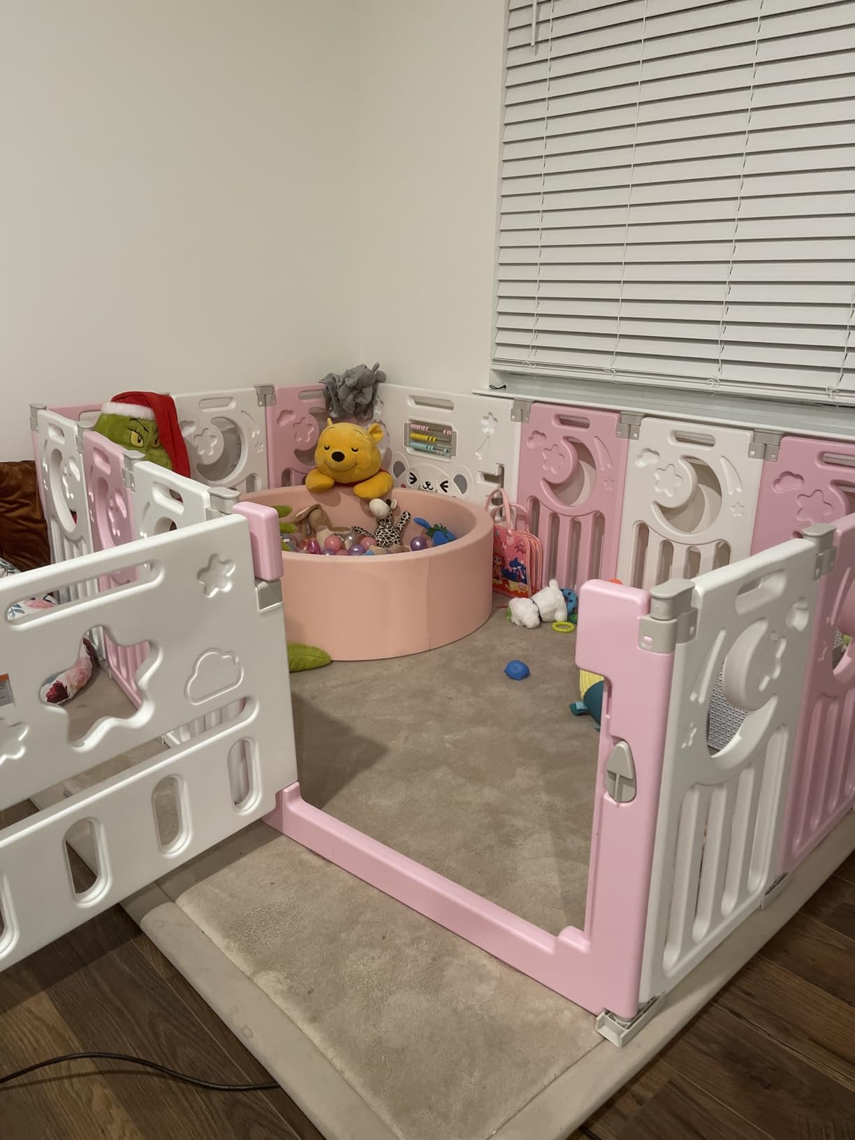 Dripex Baby Playpen, 14-Panel Foldable Playard for Toddlers 6-36 Months, Adjustable & Portable Indoor Outdoor Safety Play Area with Anti-Pinch Design, Game Panel and Safety Gate, Grey White customer photo 2