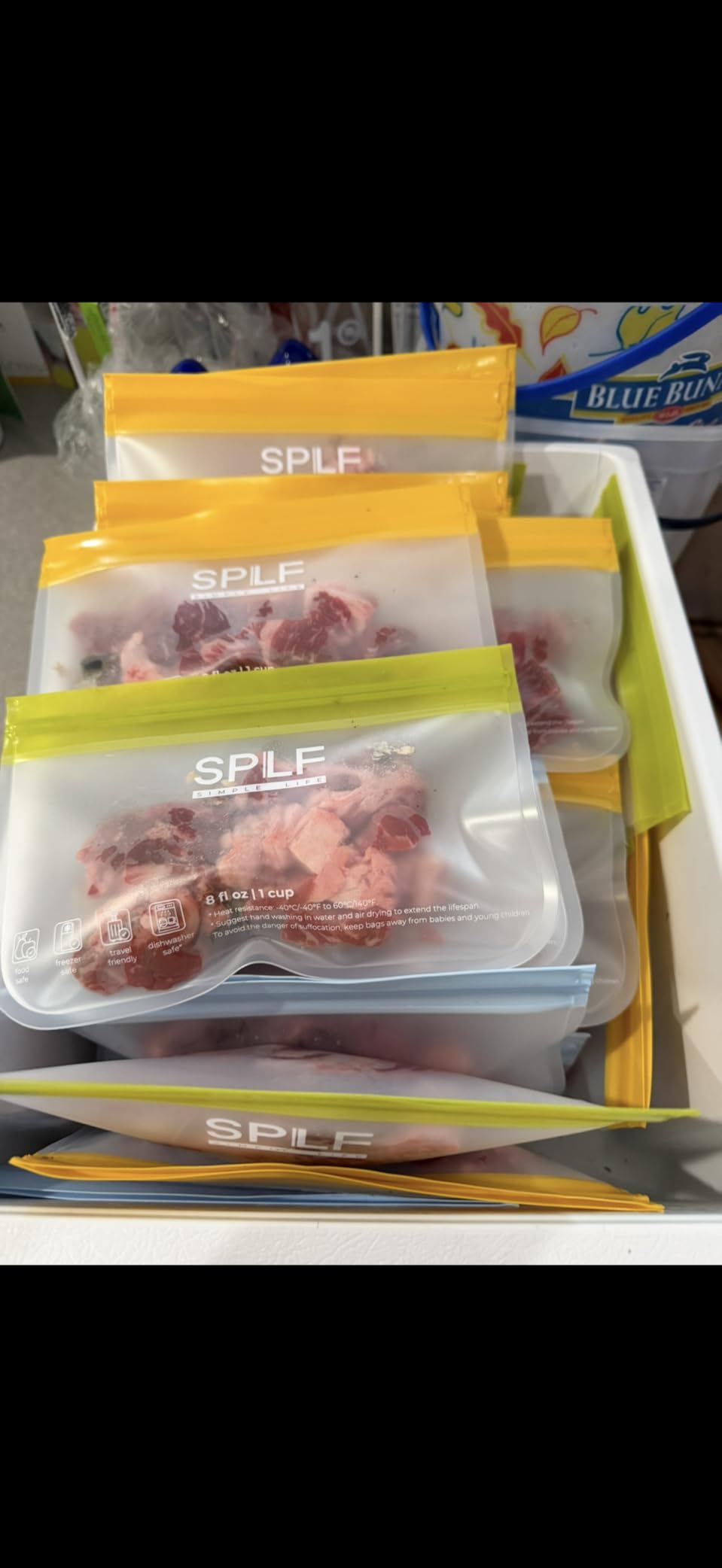 SPLF 6 Pack Reusable Gallon Freezer Bags Dishwasher Safe, Gray | BPA FREE Reusable Food Storage Bags, Extra Thick Leakproof 1 Gallon Bags for Marinate Meat, Cereal, Sandwich, Snack, Travel customer photo 2