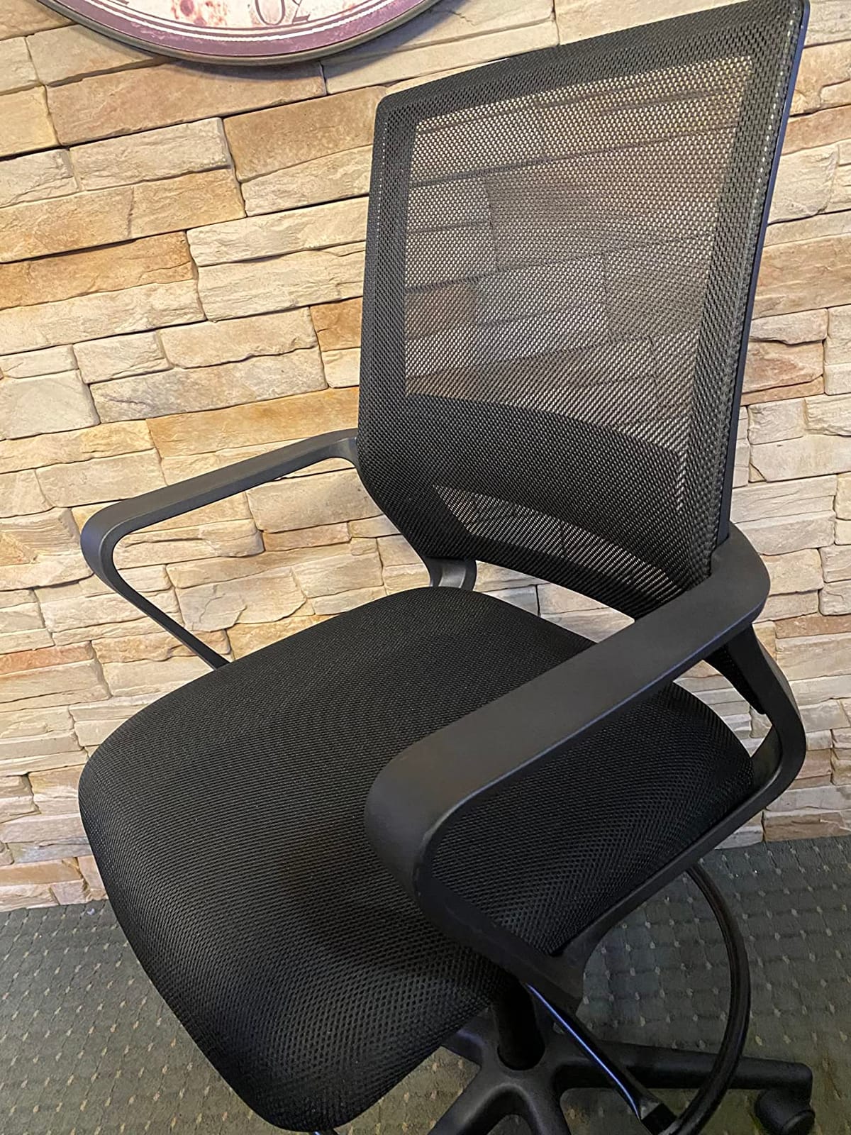 BestOffice Drafting Chair Tall Office Chair Adjustable Swivel Rolling Mesh Height with Lumbar Support Arms Footrest Mid Back for Adults Standing Desk Drafting Stool(Black) customer photo 1
