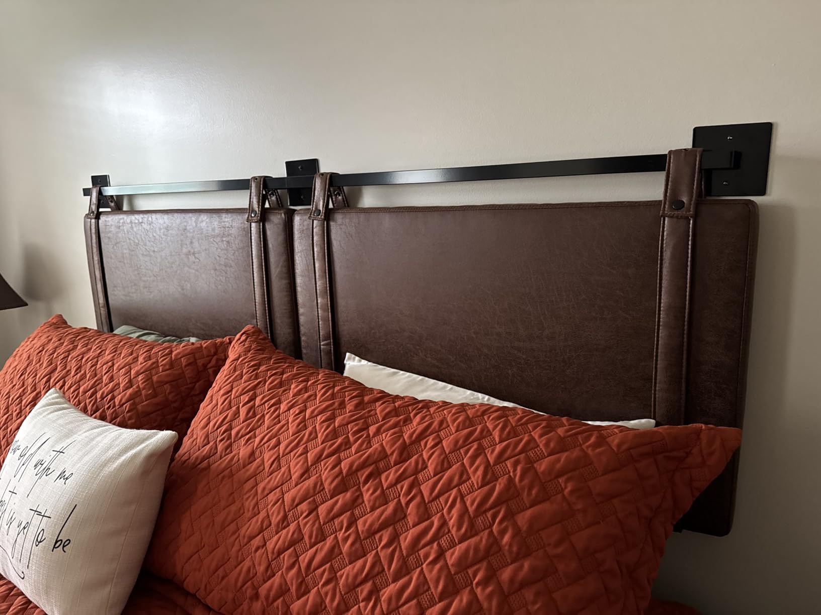 Nathan James Harlow Modern Wall Mount Hanging Headboard, Queen, Brown Faux Leather customer photo 1