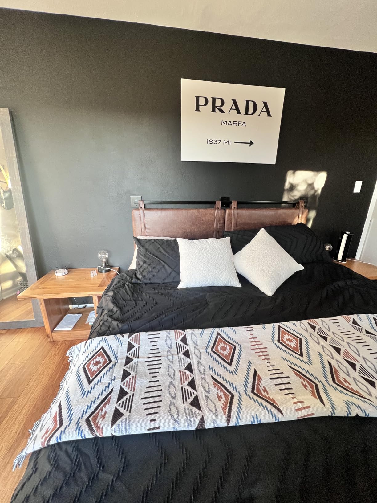Nathan James Harlow Modern Wall Mount Hanging Headboard, Queen, Brown Faux Leather customer photo 2