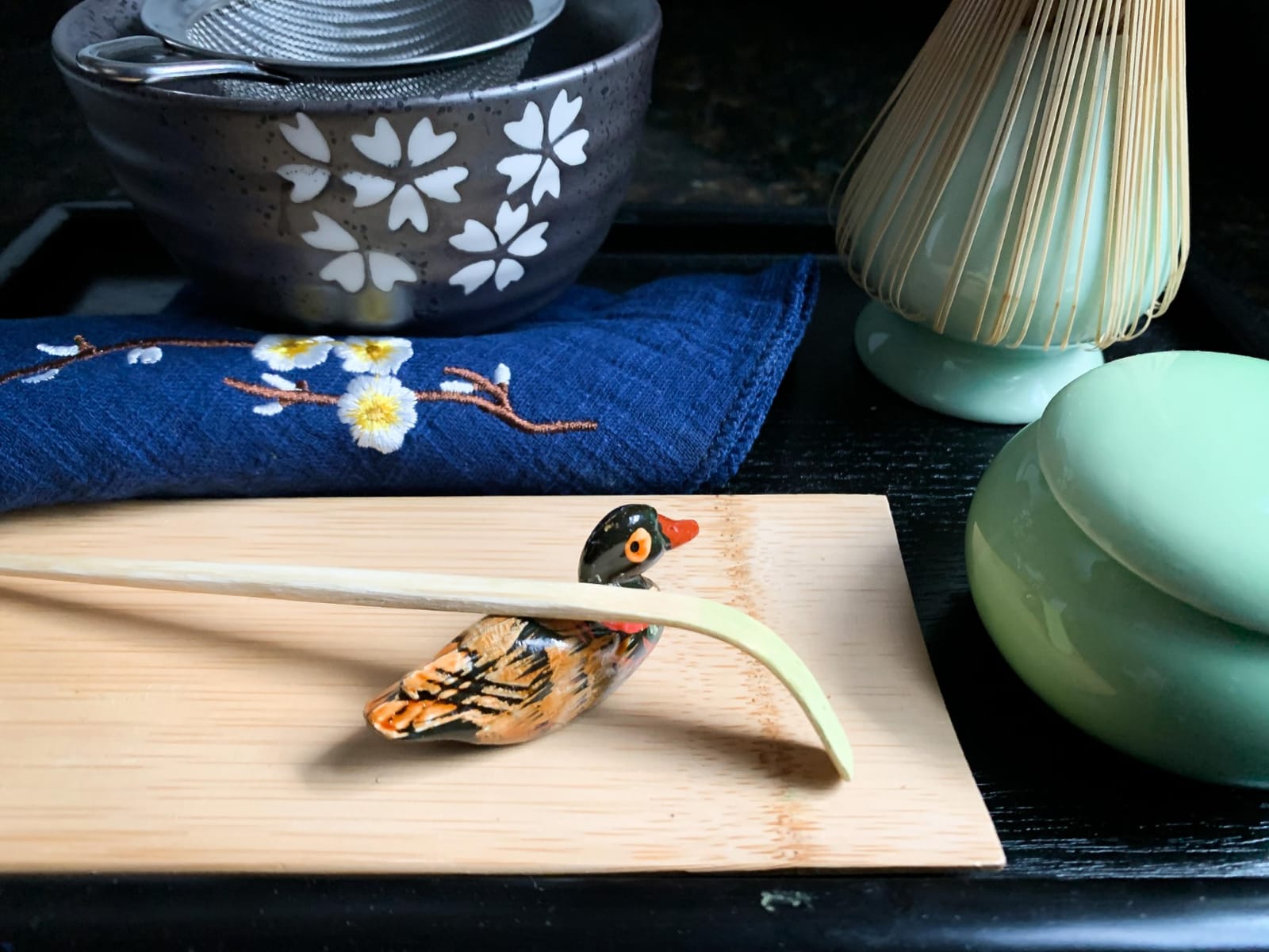 Artcome Japanese Matcha Tea Set, Matcha Whisk, Traditional Scoop, Matcha Bowl, Black Bamboo Tray, Ceramic Whisk Holder, Matcha Caddy, Handmade Matcha Ceremony Kit (10Pcs) customer photo 1