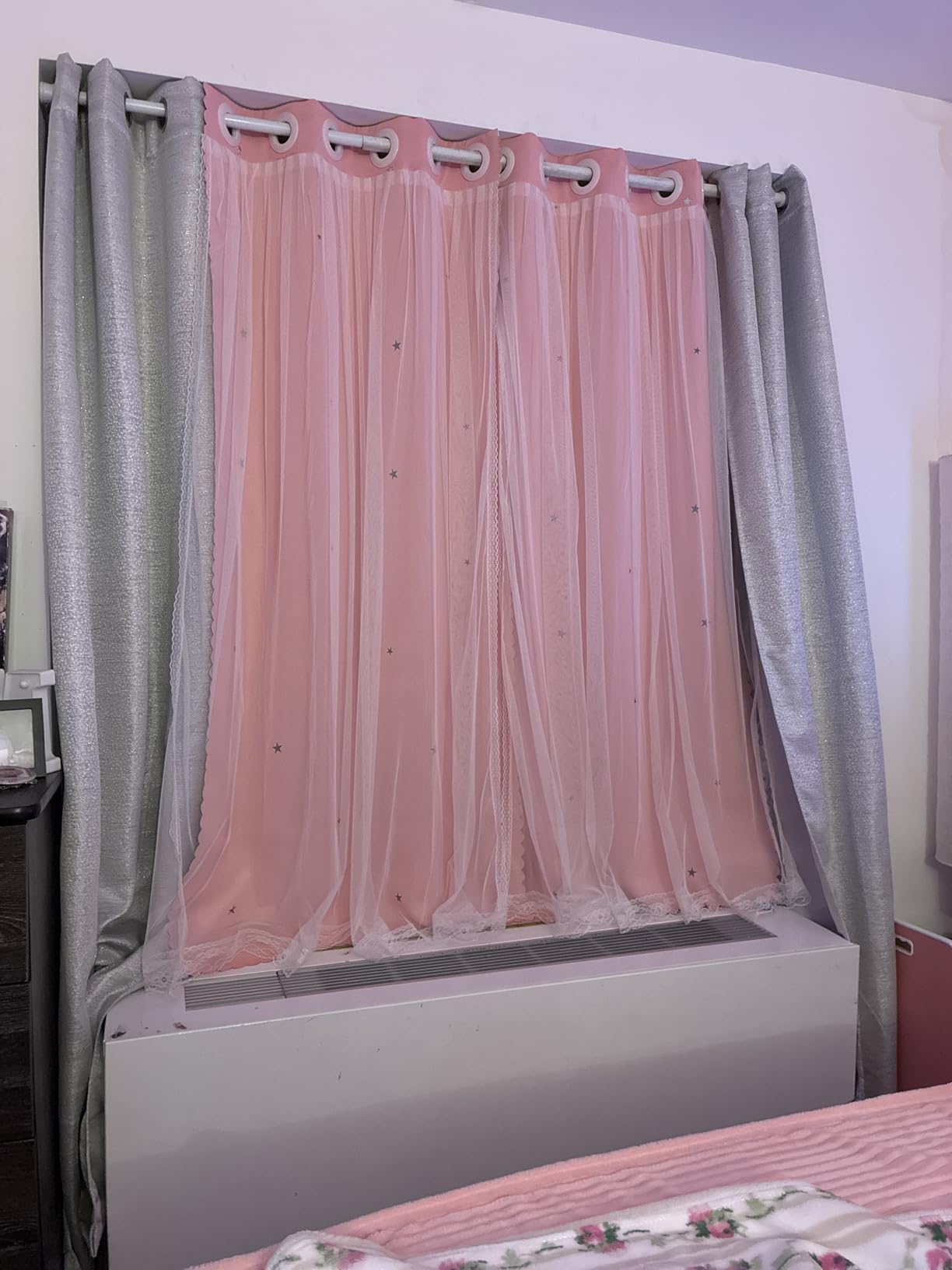UNISTAR 2 Panels Stars Blackout Curtains for Bedroom Girls Kids Baby Window Decoration Double Layer Star Cut Out Aesthetic Living Room Decor Wall Home Curtain, W52 x L63 Inches, Pink customer photo 2