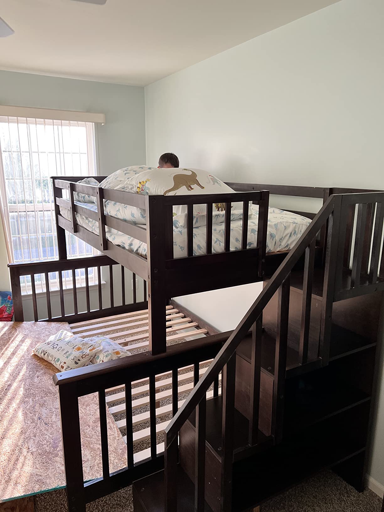 MERITLINE Twin Over Full Bunk Bed with Stairs and Storage Drawers, Wooden Bunk Bed Frame with Full-Length Guardrails, Detachable Bunk Beds for Kids (White) customer photo 1