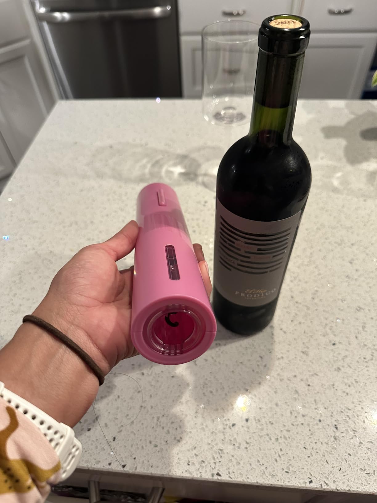 COKUNST Electric Wine Bottle Opener with Foil Cutter, Automatic Corkscrew | Battery Operated One-click Button Corkscrew Remover with Blue Led Indicator Light for Home Kitchen Party Wedding Black customer photo 1