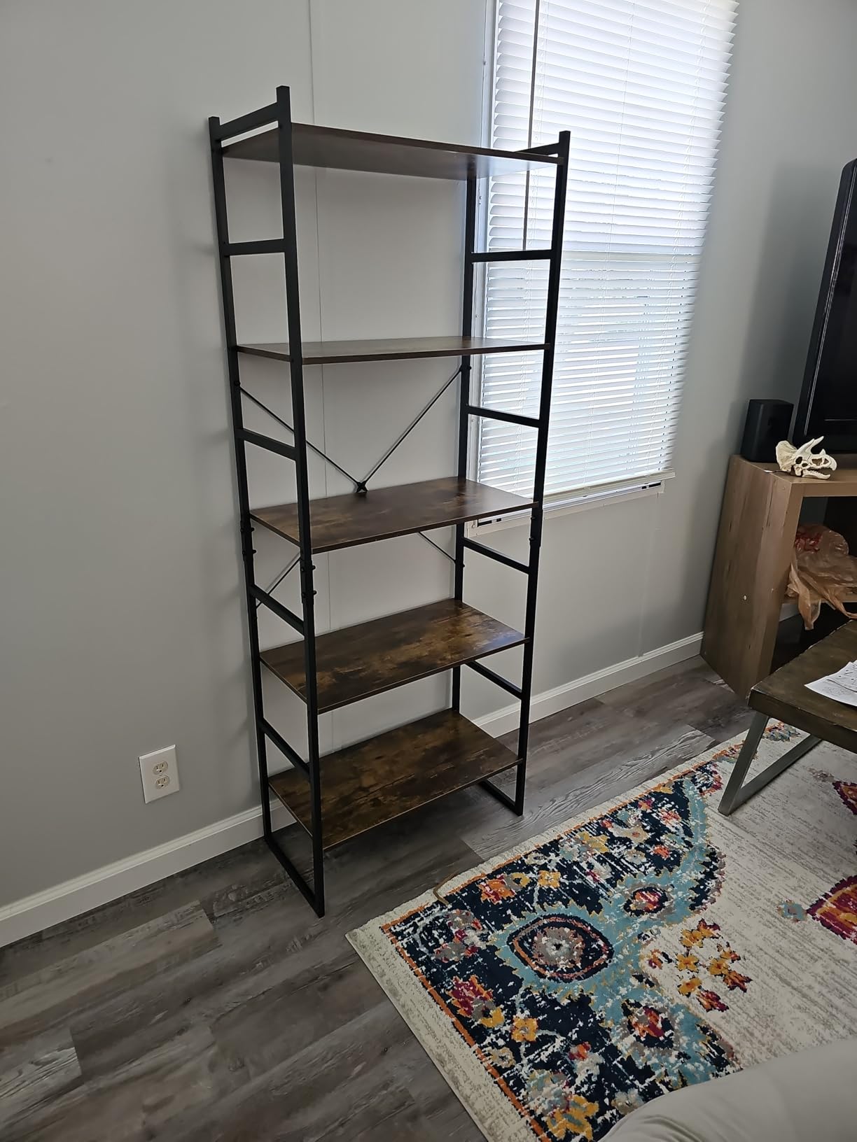 NUMENN 5 Tier Bookshelf, Tall Freestanding Open Storage Bookcase, Vintage | Storage Organizer with Metal Frame & Wood Shelves customer photo 1