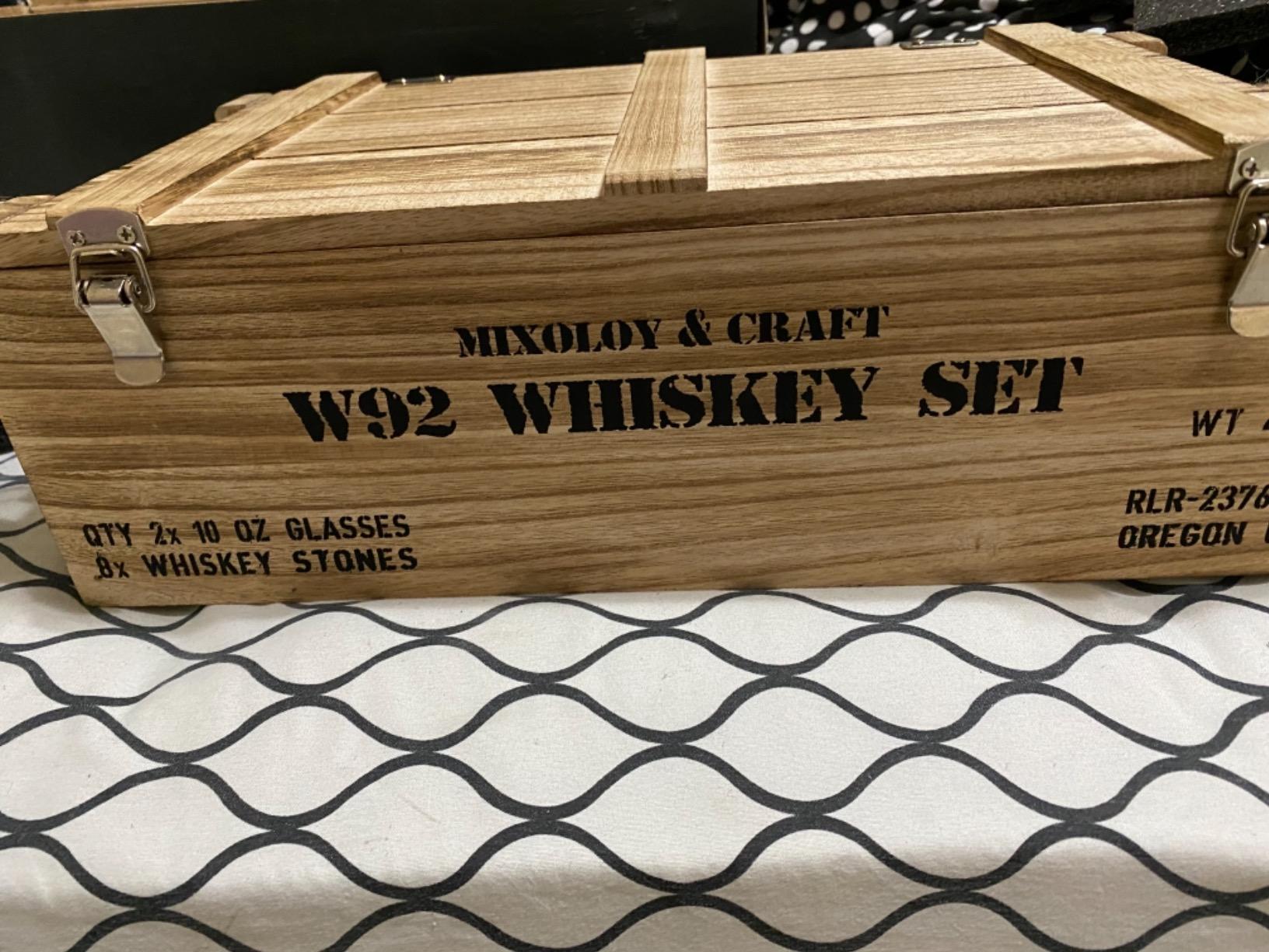 Mixology & Craft Whiskey Gift Set - Includes 2 Lead-Free Crystal Glasses, 8 Granite Chilling Stones, 2 Slate Coasters, Metal Tongs & Recipe Cards with a Wooden Army Crate Box customer photo 2