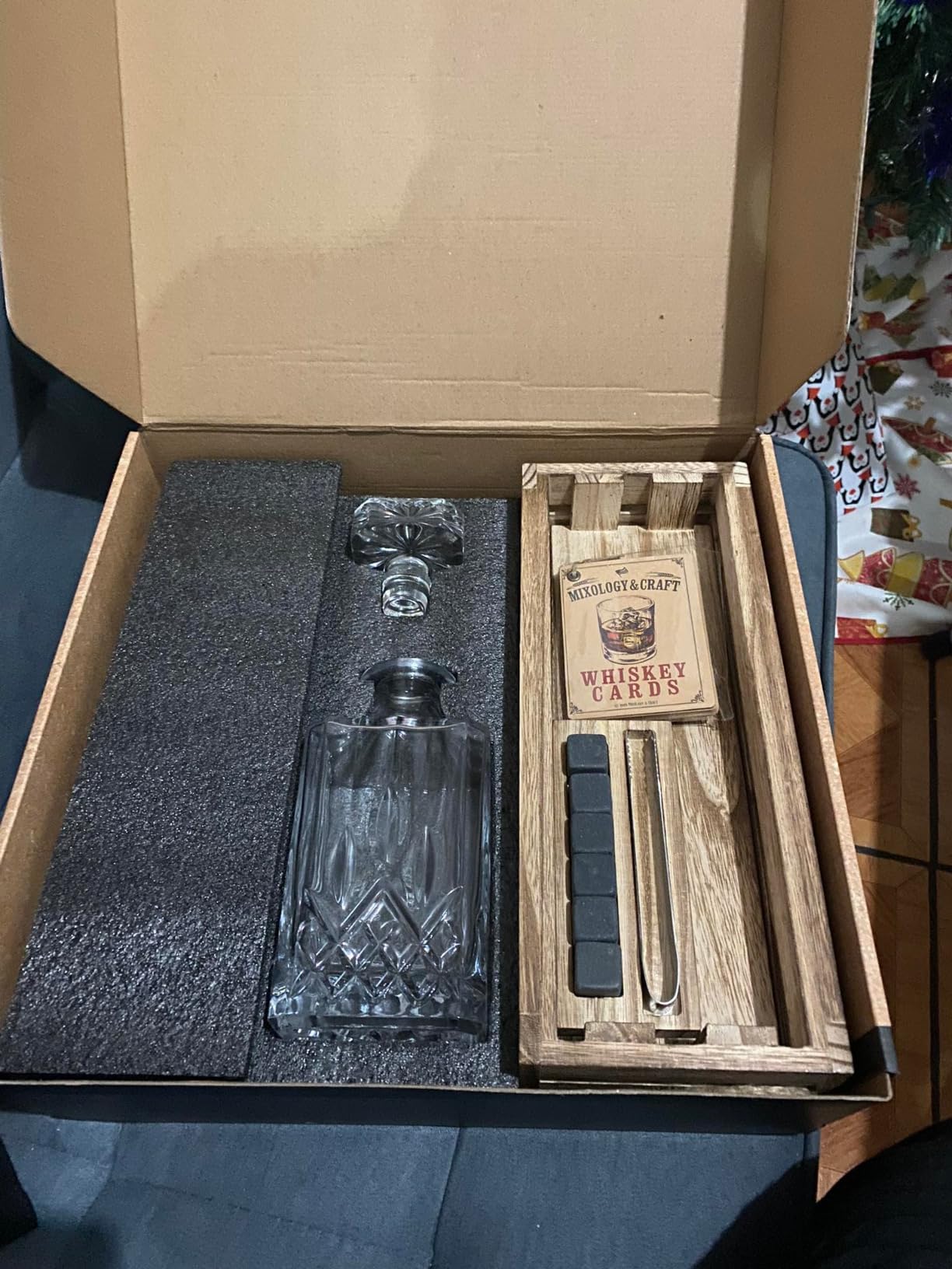 Mixology & Craft Crystal Whiskey Decanter Set 24oz With Glasses & Chilling Stones - Features Stainless Steel Whiskey Balls, Slate Coasters, Metal Tongs & Recipe Cards - Ideal Gift for Fathers customer photo 1