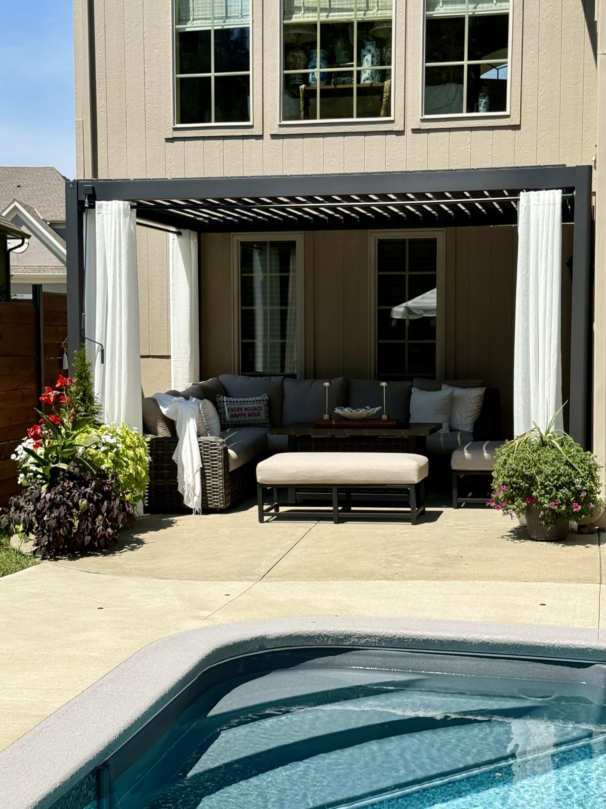LORDTEX Burlap Linen Look Outdoor Curtain for Patio 2 Panels | Waterproof Sheer Curtains for Pergola, Porch, Cabana, Gazebo Grommet Indoor/Outdoor Voile Sheer Drapes (52 x 84 inch, Linen) customer photo 1