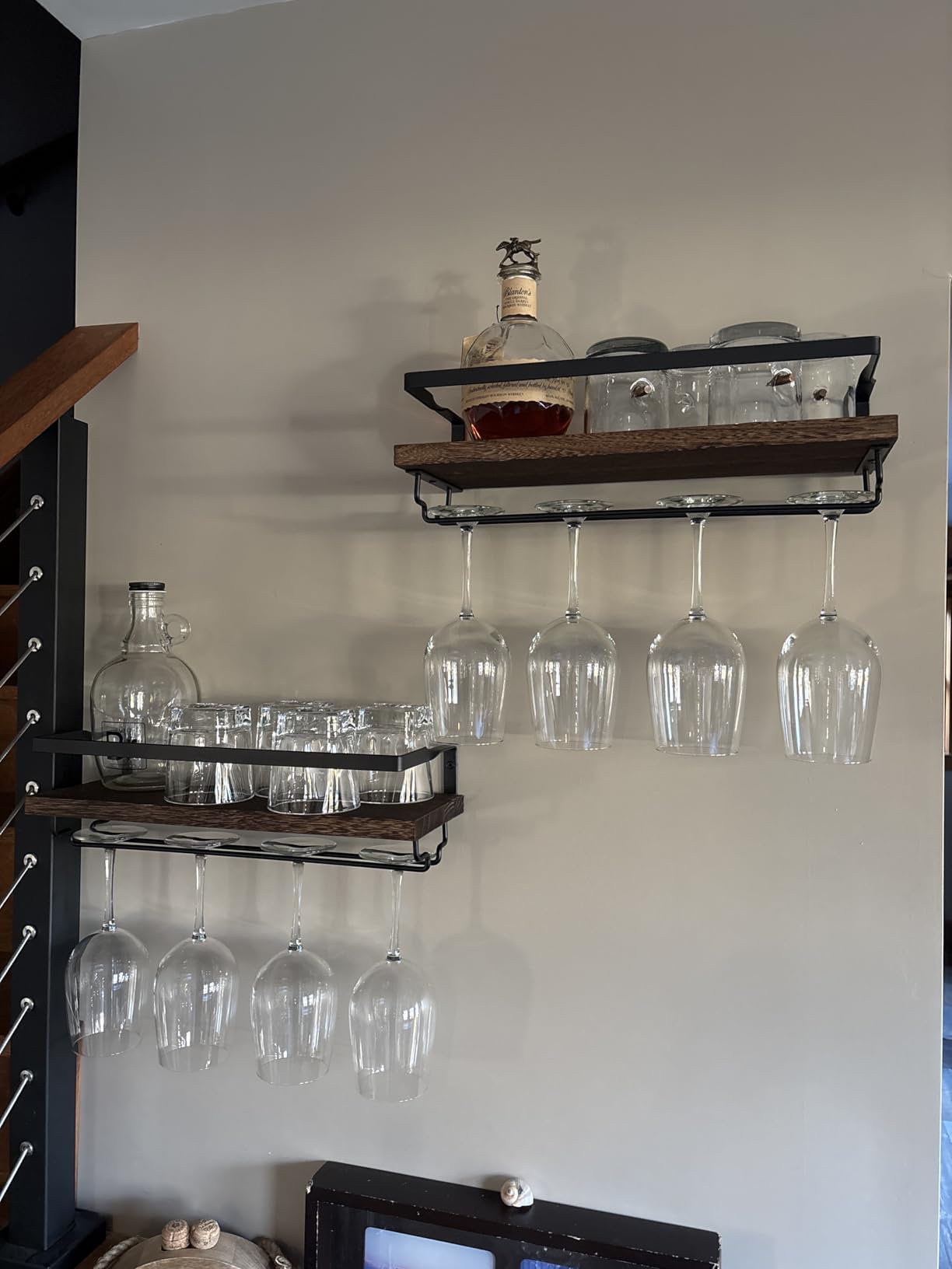 Mkono Wall Mounted Wine Rack Set of 2 Wood Rustic Wine Bottle Glass Floating Shelves with Stemware Hanger Modern Plants Photos Wine Display Storage Holder for Kitchen Dining Room Bar, 17 Inch | Space Saving, Stem Hanger, Floating Design customer photo 2
