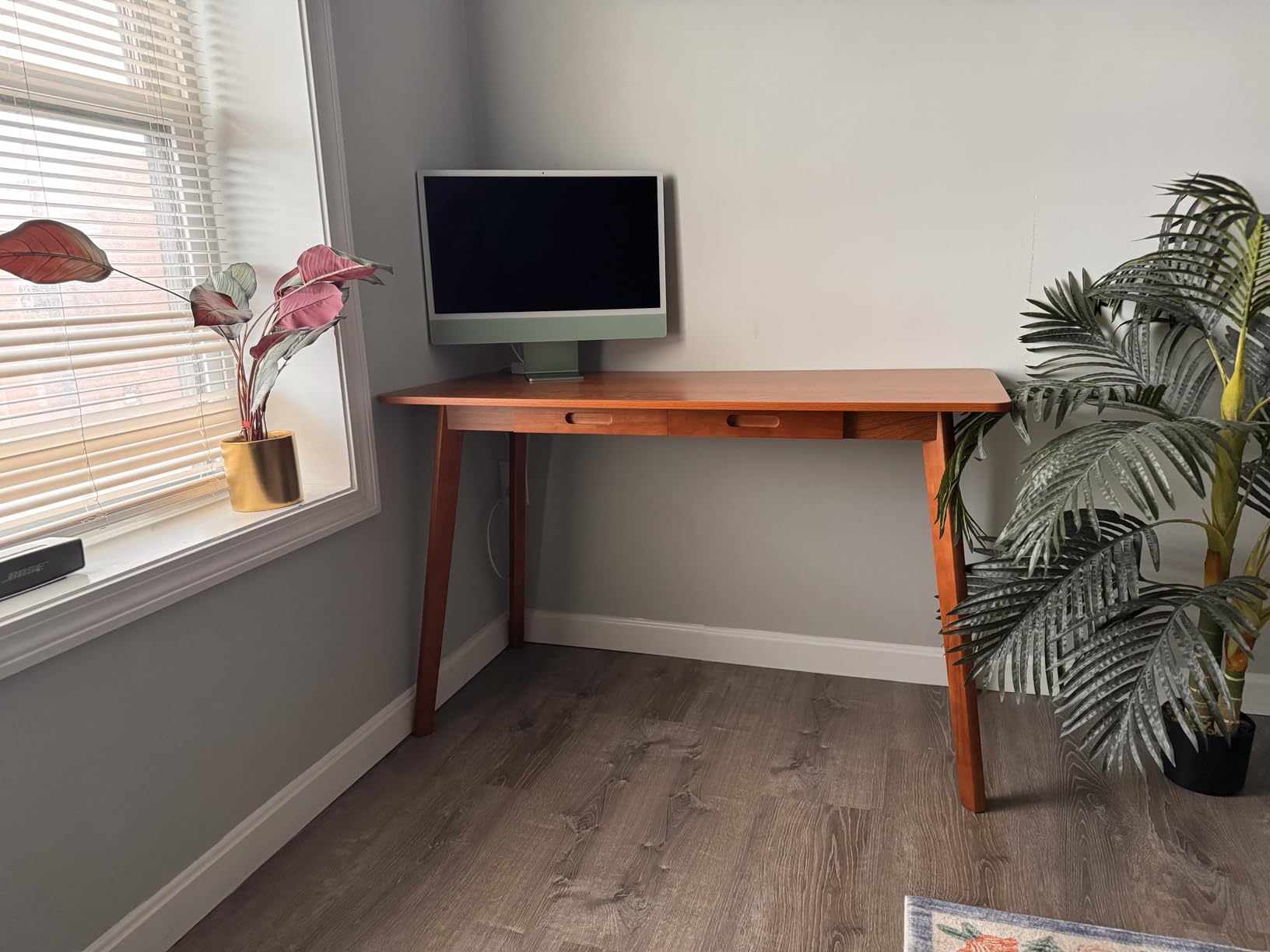 IOTXY Solid Wood Writing Desk - Home Office Laptop Computer Table, Walnut | Nordic Minimalist Style, MDF Tabletop, Solid Wood Legs, Built-in Compact Drawer, Ergonomic Workbench Desk customer photo 2