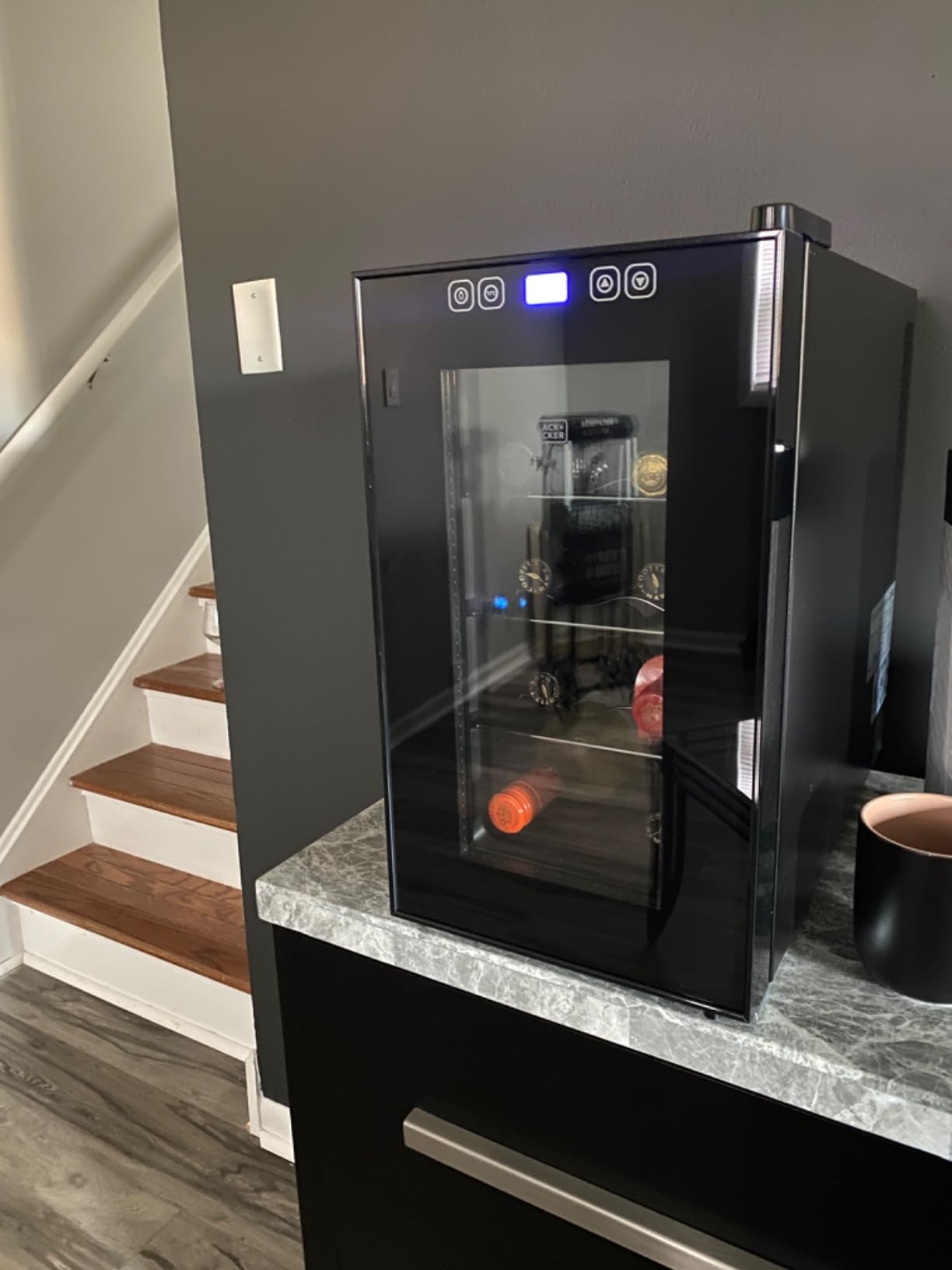 BLACK+DECKER 8-Bottle Thermoelectric Wine Cellar, BD60026, Black | Countertop Mini Fridge with Triple Pane Clear Glass Door, Bar Cabinet with LED Display, Slide-Out Chrome Racks customer photo 2