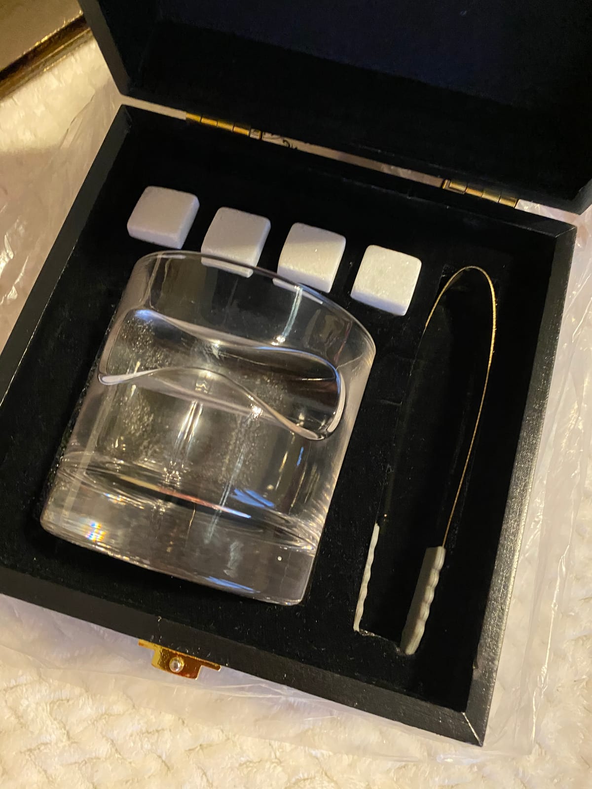 Godinger Cigar Whiskey Glass Wooden Gift Box Set with Old Fashioned Glass, Cooling Whiskey Stones and Tongs Bar Set customer photo 1
