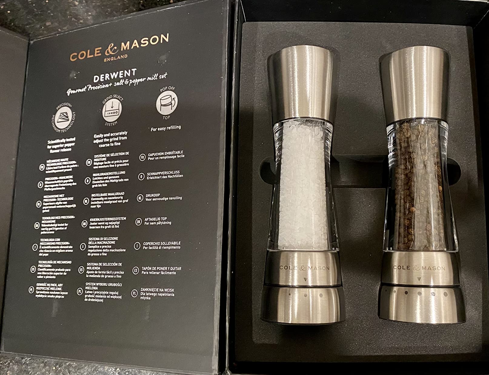 Cole & Mason Derwent Grinder Set - Precision Mechanisms and Sea Salt and Peppercorns - Derwent Salt and Pepper, Gold customer photo 1