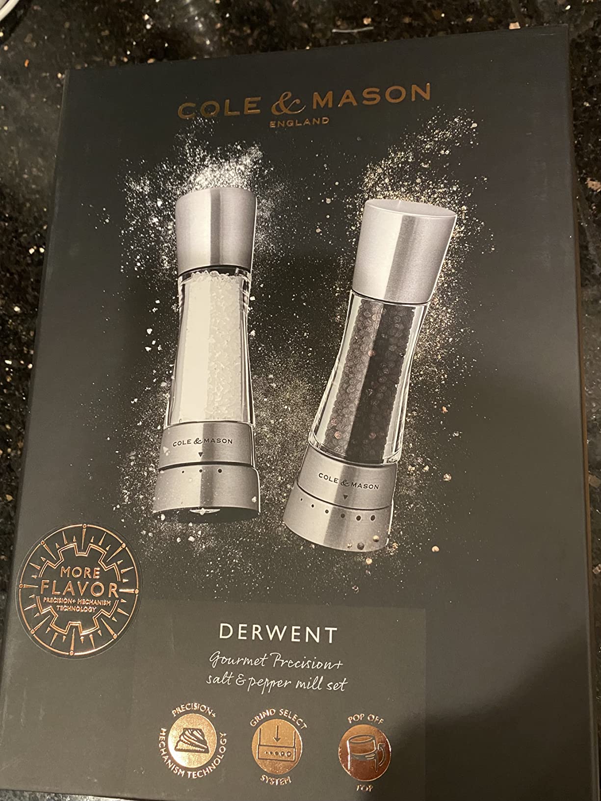 Cole & Mason Derwent Grinder Set - Precision Mechanisms and Sea Salt and Peppercorns - Derwent Salt and Pepper, Gold customer photo 2