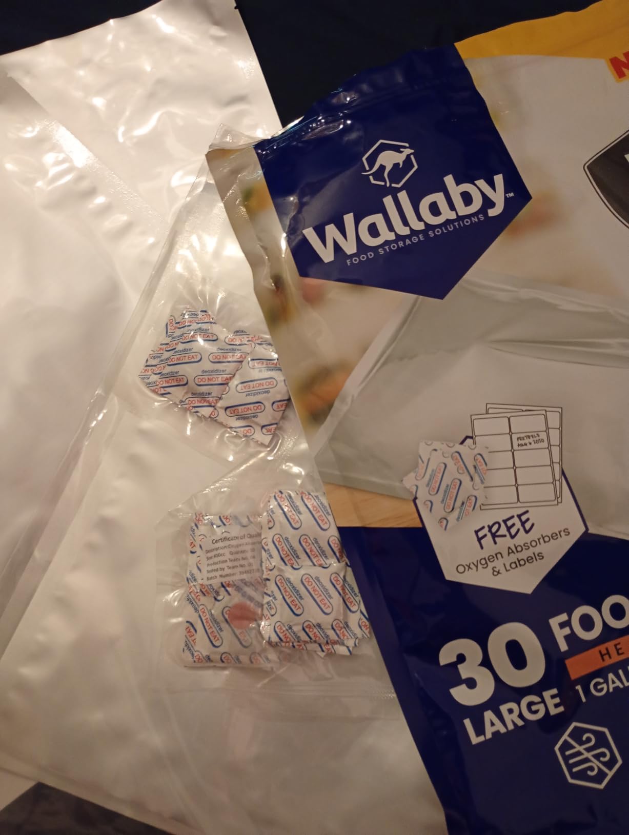 Wallaby 75 Count 1-Gallon Mylar Bags with 400cc Oxygen Absorbers, 10 Mil Total Thickness Long-Term Food Storage Pouches, 10x14 Heat-Sealable Airtight Packaging - Silver customer photo 1