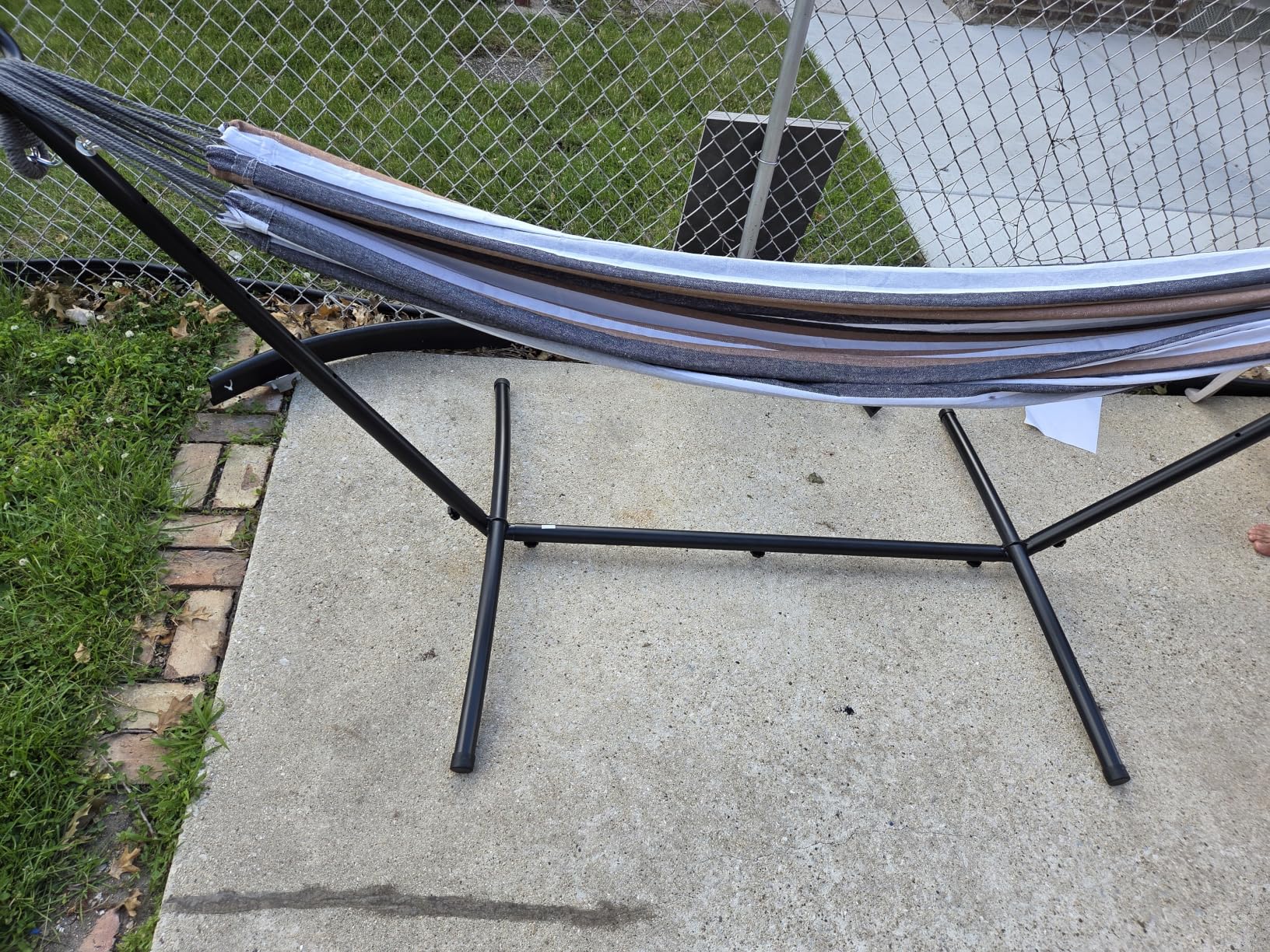 PNAEUT Double Hammock with Stand for Outside, Heavy-Duty, Portable (Coffee) | 450 lbs, 9FT, Space Saving, 2 Person, Heavy-Duty Steel Frame, Easy Assembly, Indoor Outdoor Patio customer photo 2