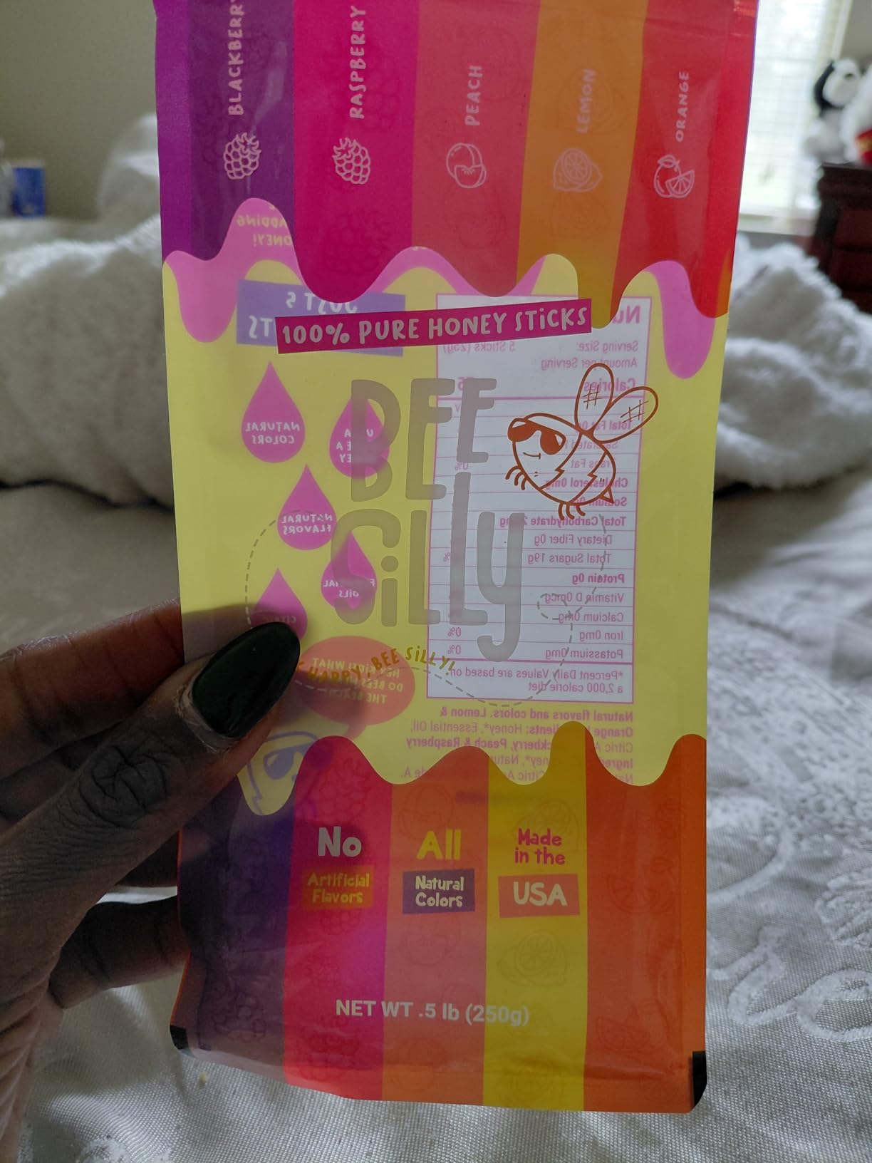 Bee Silly Flavored Honey Sticks - Single Serve Snack, 50 Pack Variety | Fifty straws in five flavors, no jar and no spoon customer photo 1