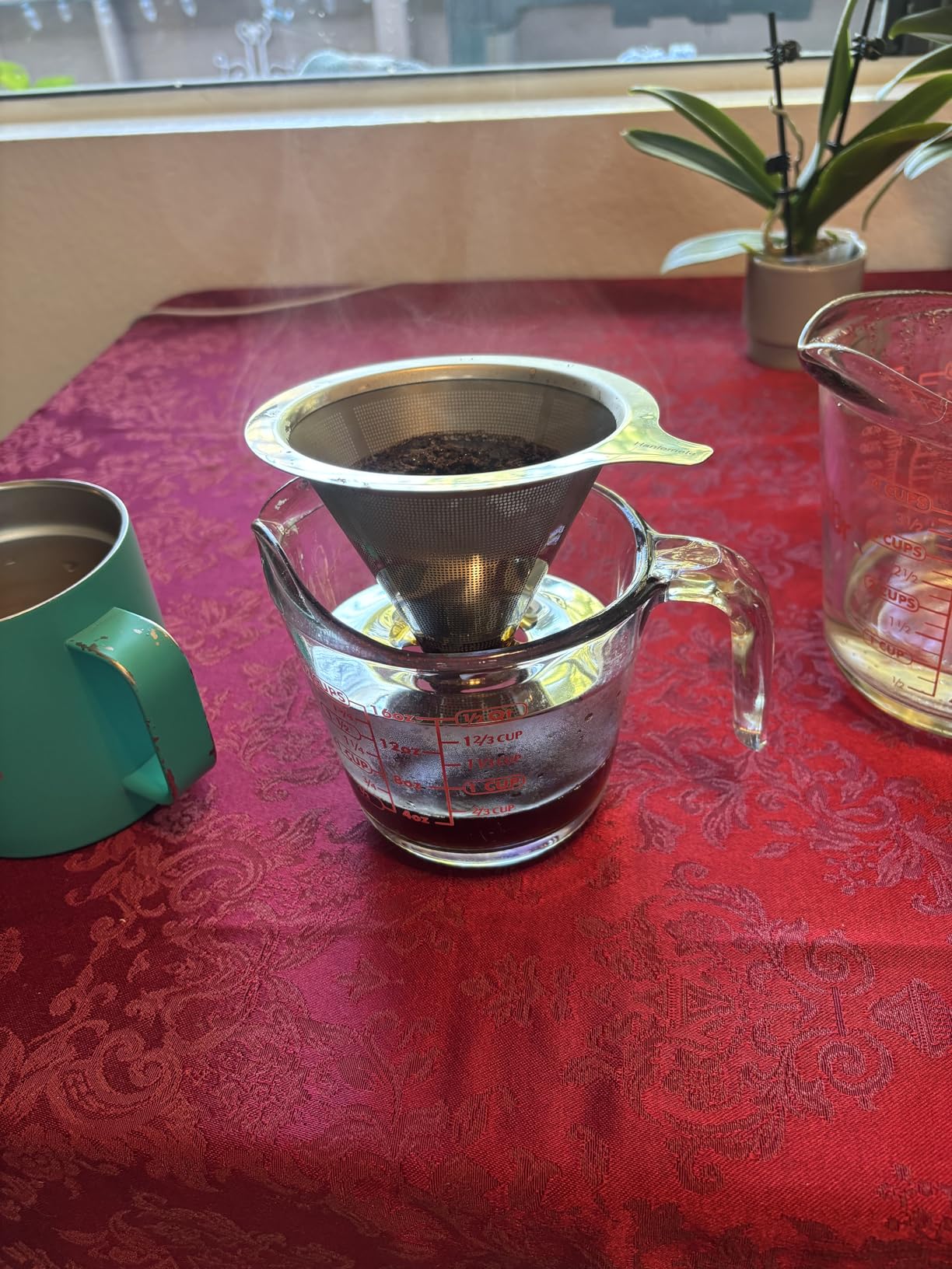 Hanlomele Pour Over Coffee Dripper, Paperless Reusable Coffee Filter, Pour Over Coffee Maker for Single Cup Brew, Double Mesh Design of Stainless Steel Cone Filter for Perfect Extraction (1-2 Cup) customer photo 2