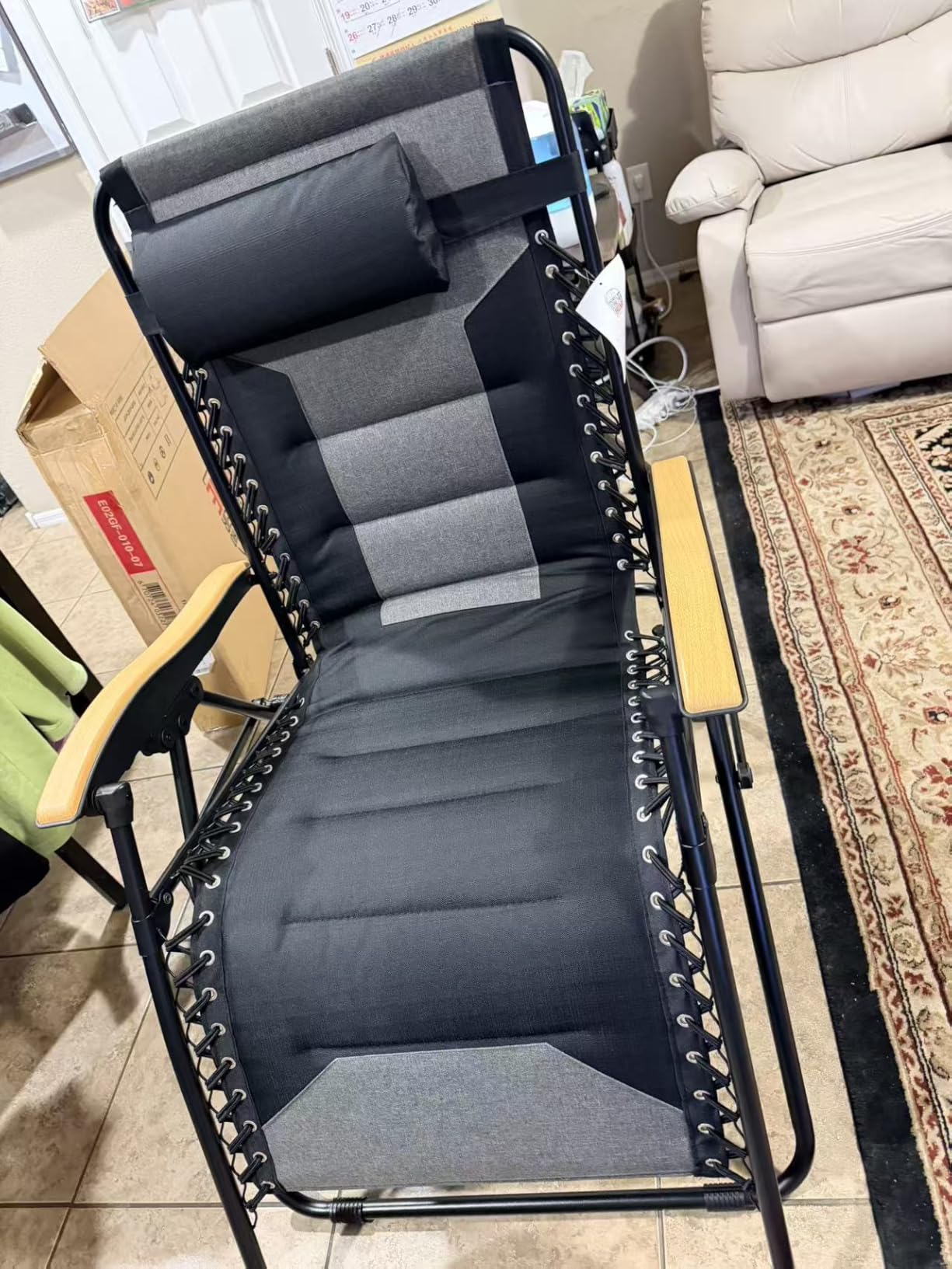 PHI VILLA XXL Padded Zero Gravity Chair, Cup Holder, Black | Foldable Patio Recliner, 30