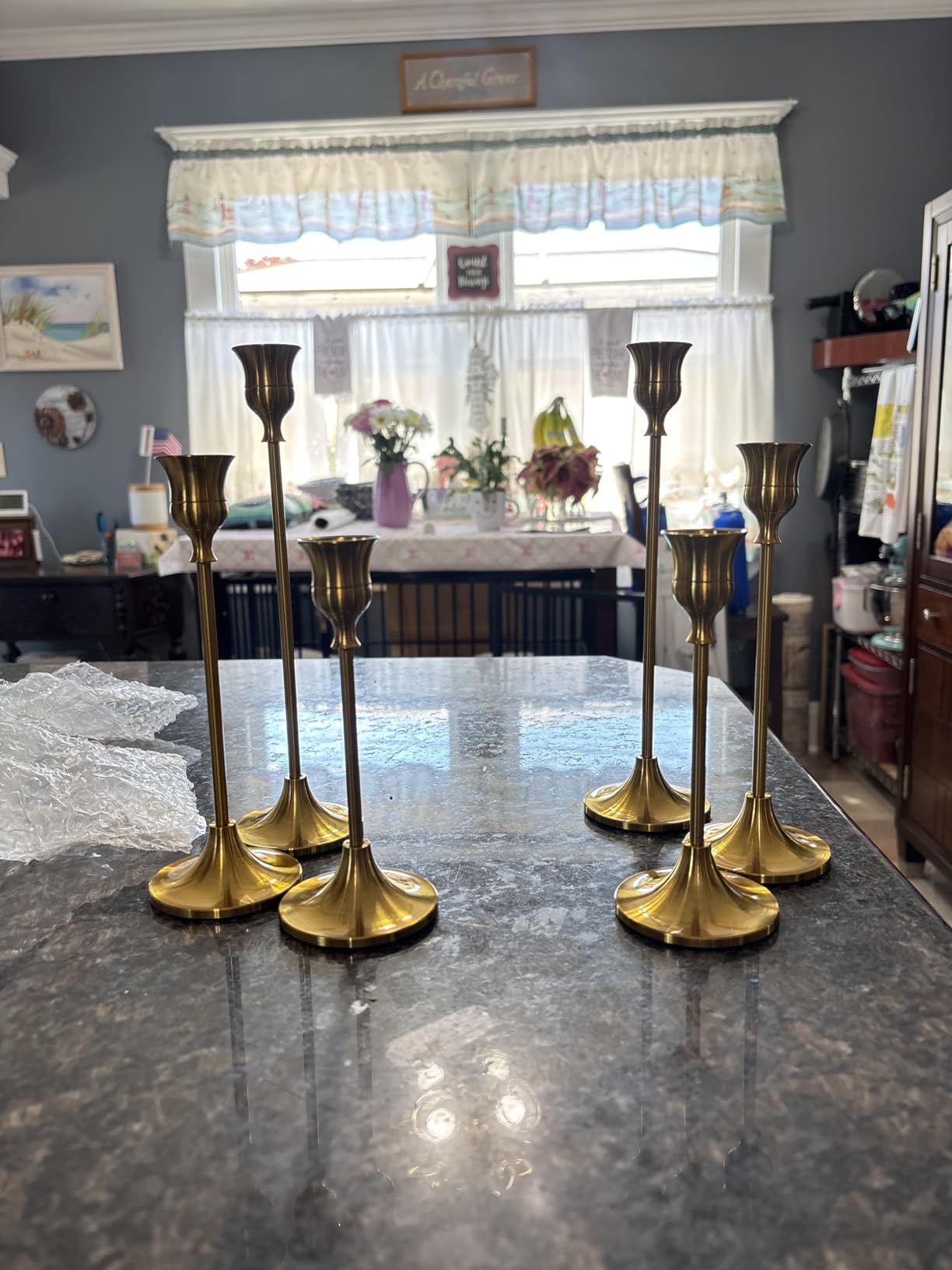 NUPTIO Candlestick Holders Vintage Centerpiece: Gold Antique Moody Decor | Set of 6 Solid Aluminum Candle Stick Taper Holders French Country Victorian Decoration for Christmas Dining Table Fireplace customer photo 1