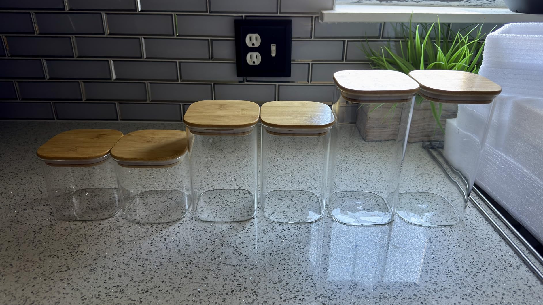 ComSaf Glass Pantry Storage Containers (0.7Qt/1.2Qt/1.6Qt) Set of 6, Square | Glass Storage Containers with Lids, Kitchen Canisters, Pantry Jar, Bamboo Lid with Silicone Seal, Flour Cereal Tea, BPA Free customer photo 1
