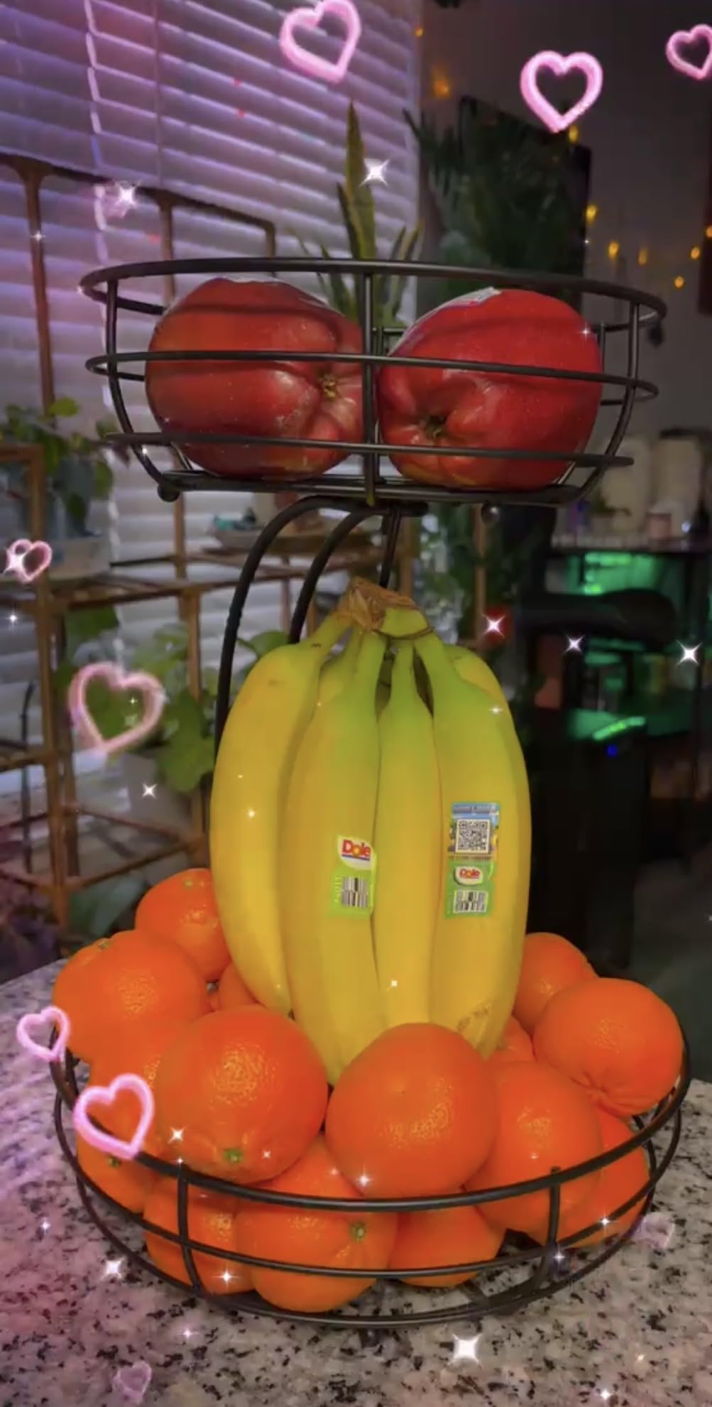 Auledio Iron 2-Tier Countertop Fruit Vegetables Basket Bowl Storage With Banana Hanger, Black, 64 ounces customer photo 1