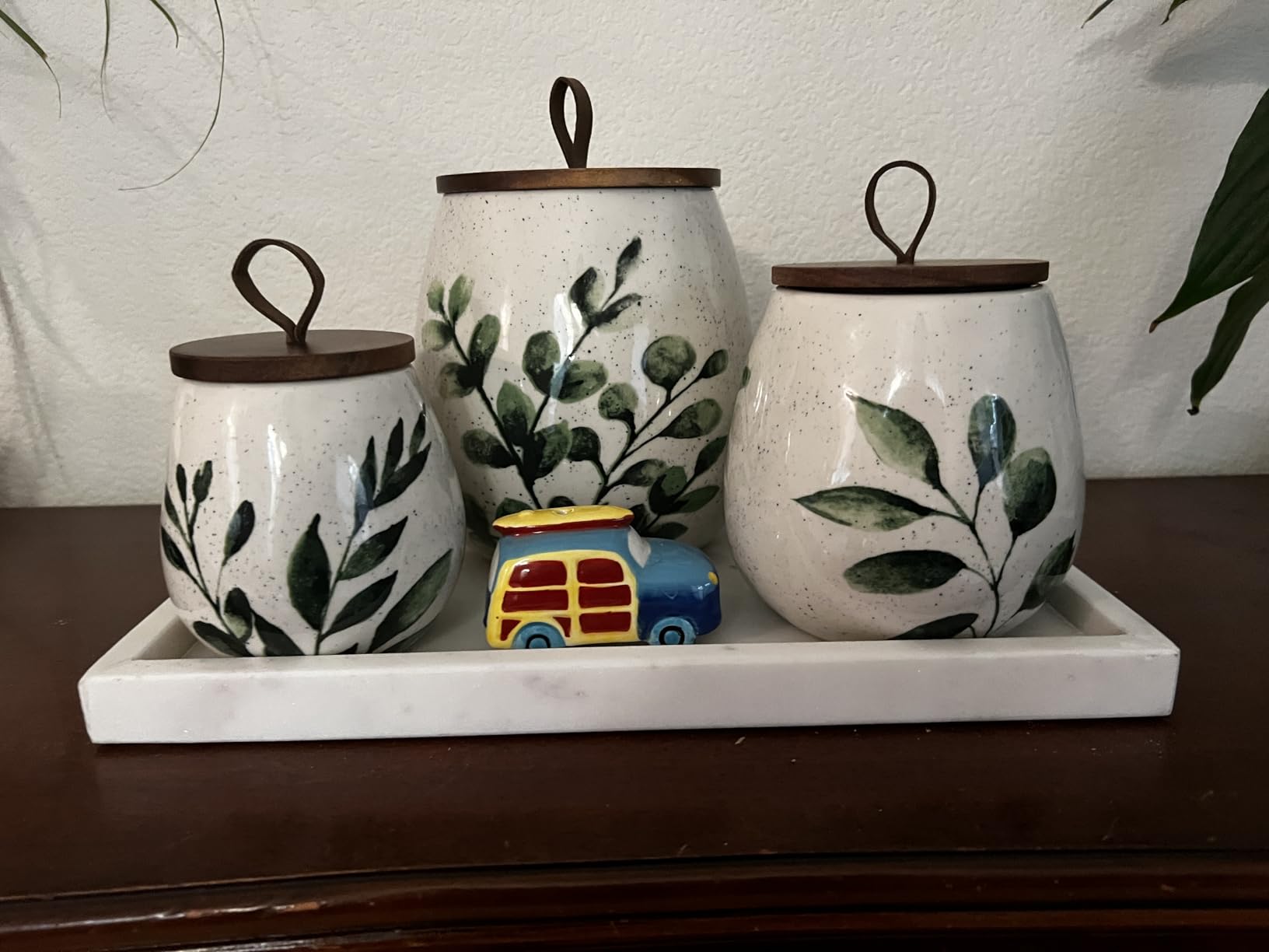 TTU Tabletops Gallery Ceramic Canister Collection- Stoneware Designed Kitchen Storage Embossed Acacia Wood White Set, 3 Piece Embossed Ziggy White Canister Set customer photo 1