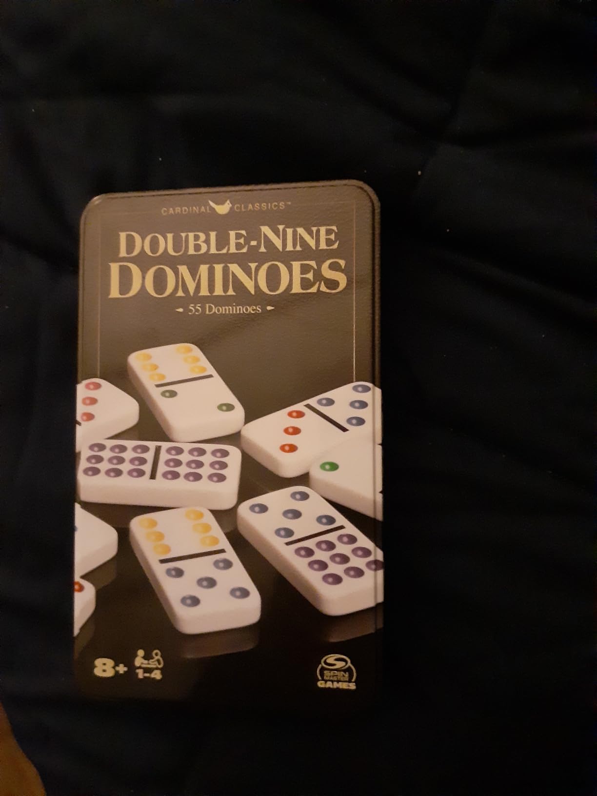 Spin Master Games Double 9 Dominoes Set in Storage Tin Classic Tile Game | Includes 55 Dominoes, Easy-to-Read Color-Coded Pips, Teaches Math & Matching Skills, Family Game Night, 2-6 Players, Ages 8+ customer photo 2