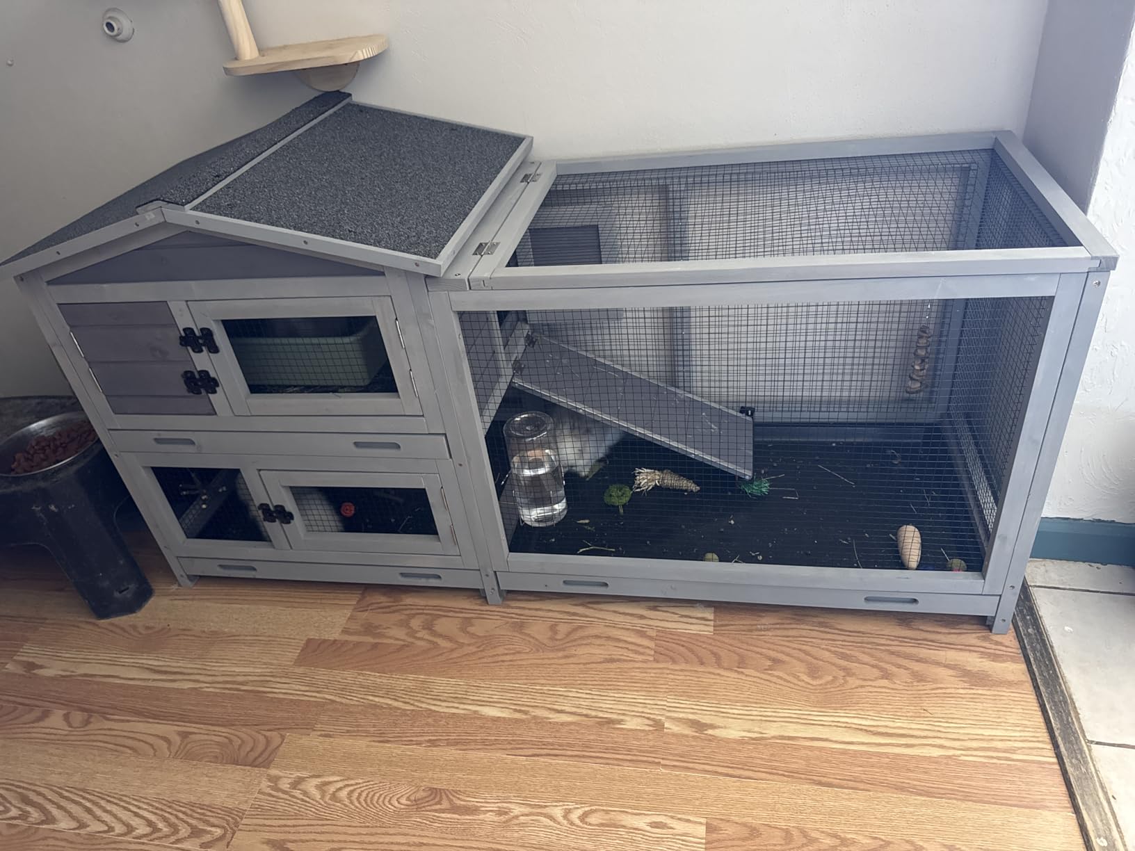 Bunny Cage Indoor and Outdoor Rabbit Hutch with Casters Waterproof Roof, Pull Out Tray from Back and Front 61.2