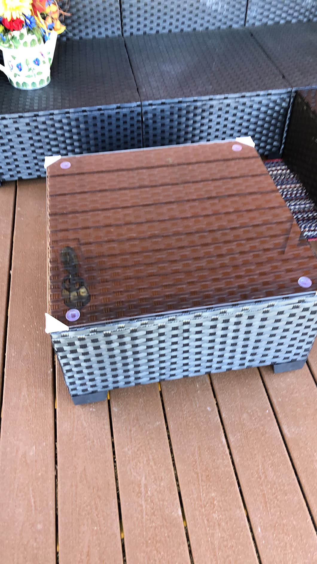Rattaner Patio Furniture Wicker Coffee Table Outdoor Garden Square Side Table with Tempered Glass Top Brown customer photo 2