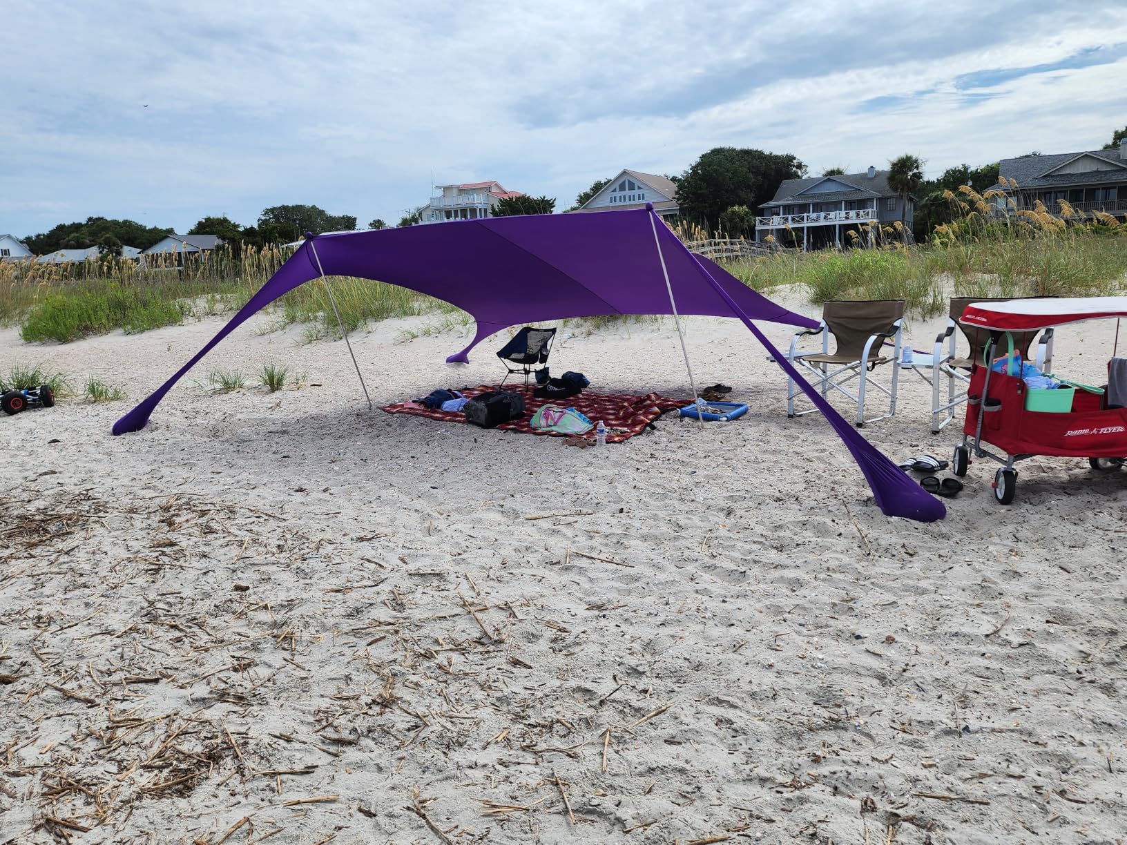 Family Beach Tent Canopy Sun Shade, Pop Up Grande Beach Tent Sun Shelter Stability 4 Poles with Portable Carry Bag Outdoor Shade for Fishing Backyard Camping customer photo 1