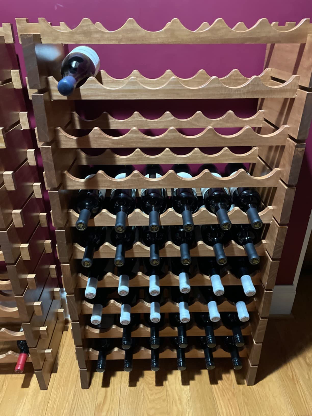 Wine Rack Solid Wood Stackable Storage Wooden Wine Rack Wine Cabinet (60 Bottles, Natural Color) customer photo 2