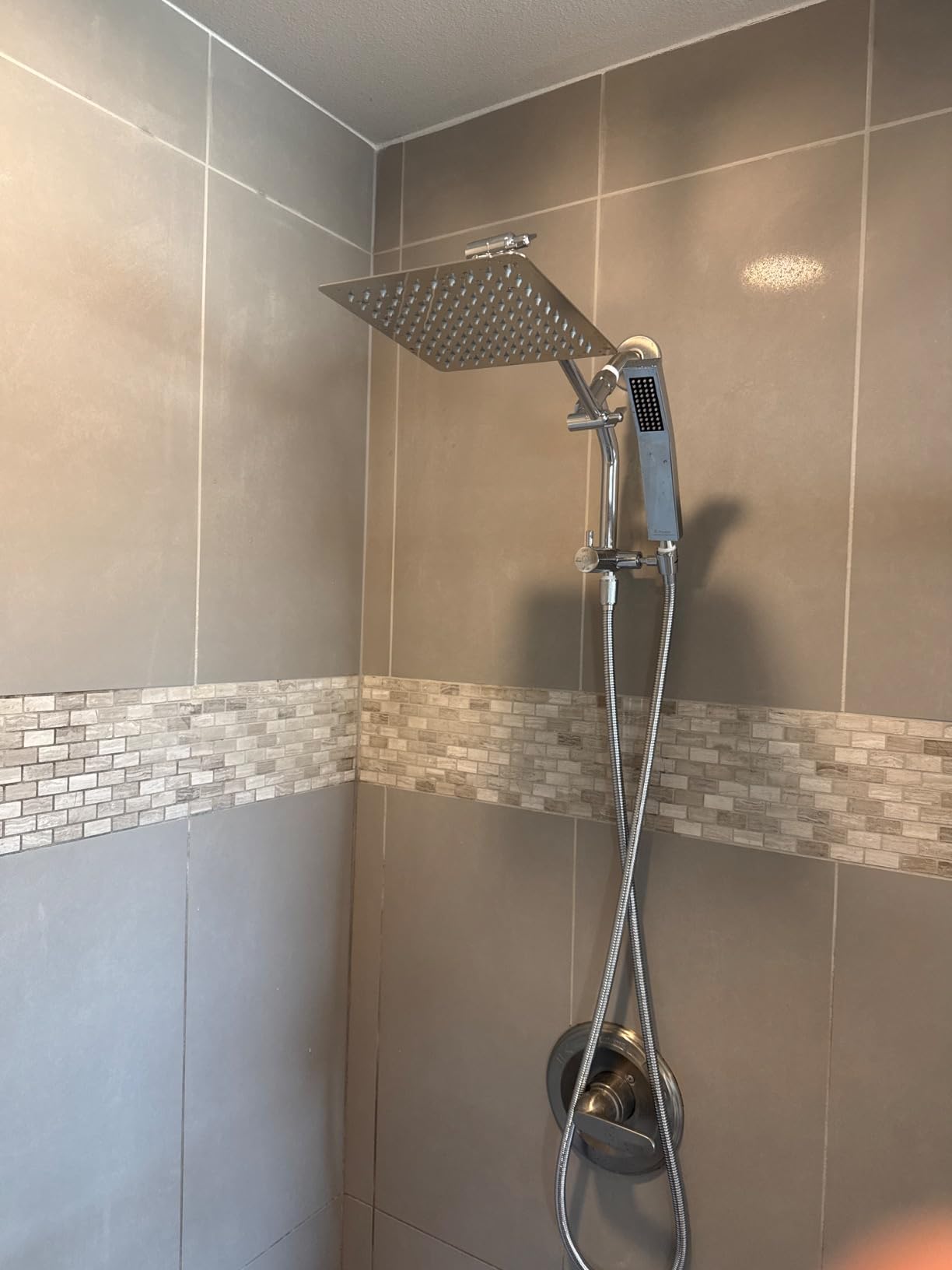 G-Promise All Metal 8 Inch Dual Square Shower Head with Handheld Spray Combo, Rain Shower Head, Adjustable Extension Arm, Smooth 3-Way Diverter, 71 Inch Extra Long Hose - A Bathroom Upgrade (Chrome) customer photo 1