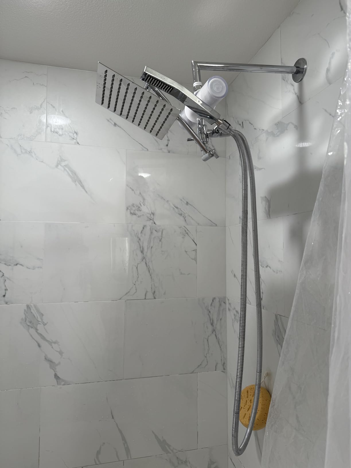 G-Promise All Metal 8 Inch Dual Square Shower Head with Handheld Spray Combo, Rain Shower Head, Adjustable Extension Arm, Smooth 3-Way Diverter, 71 Inch Extra Long Hose - A Bathroom Upgrade (Chrome) customer photo 2