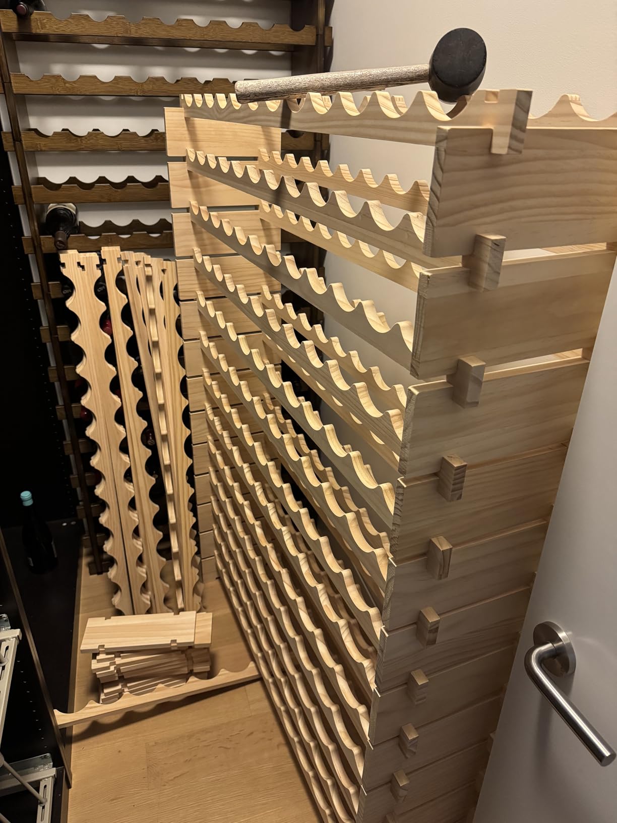 Freestanding Wine Rack Cabinet Floor Standing 120 Bottle Pine Stackable Storage Modular Wine Rack Display Stand customer photo 1