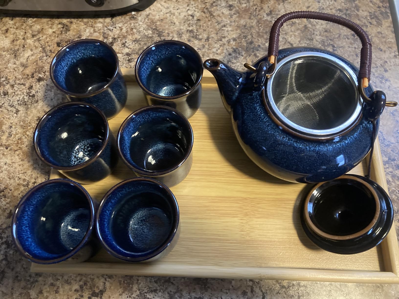 Dujust Japanese White Porcelain Tea Set - Teapot, 6 Tea Cups, Tray & Stainless Infuser - Plum in Golden customer photo 2
