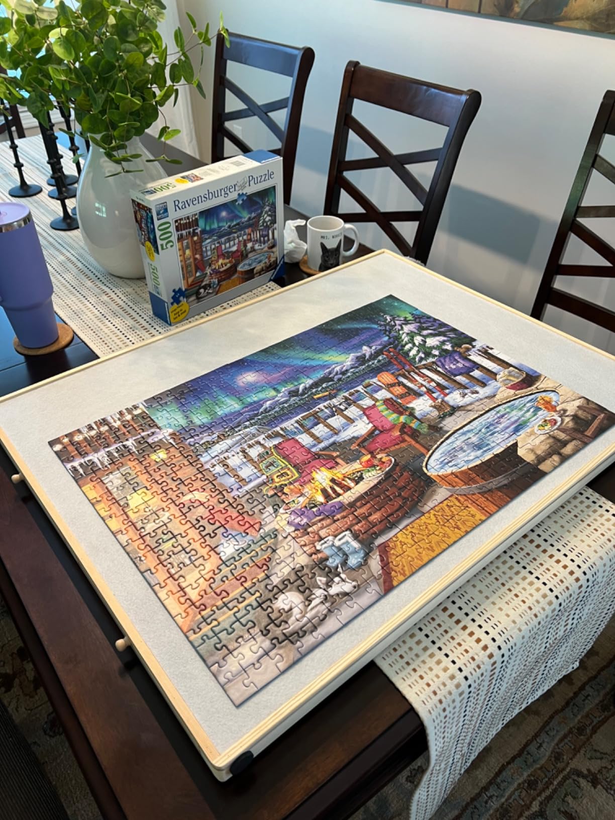 Northern Lights 500 Piece Large Format Jigsaw Puzzle - Warm Fireside Cabin Scene, Premium Quality Puzzles for Adults customer photo 1
