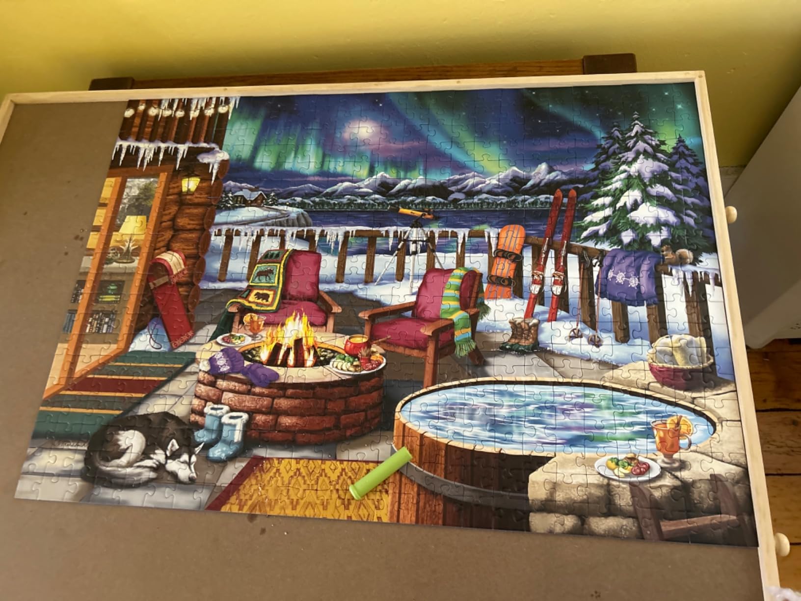 Northern Lights 500 Piece Large Format Jigsaw Puzzle - Warm Fireside Cabin Scene, Premium Quality Puzzles for Adults customer photo 2