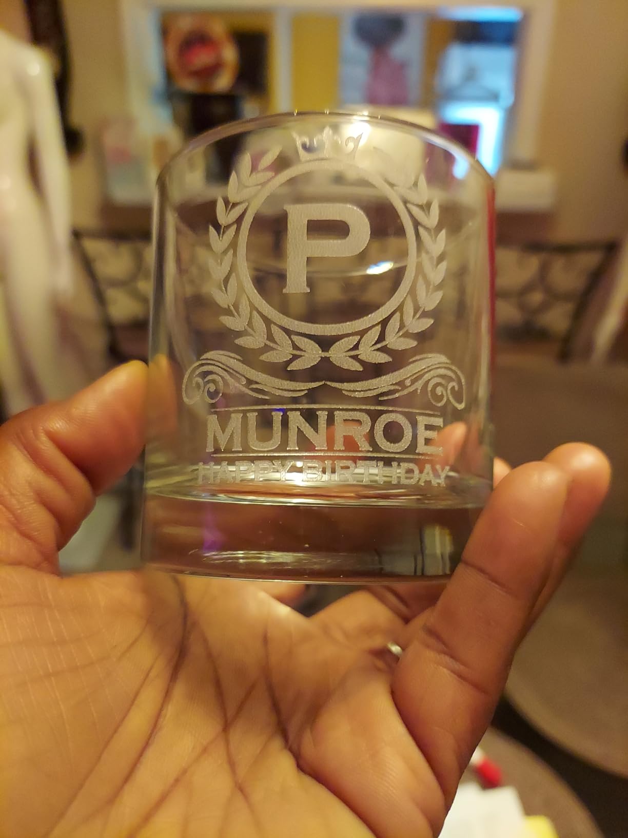 Personalized Whiskey Glass, Engraved Monogram Rocks Cocktail Glass, 10.25 oz Custom Bourbon Gift For Men customer photo 2