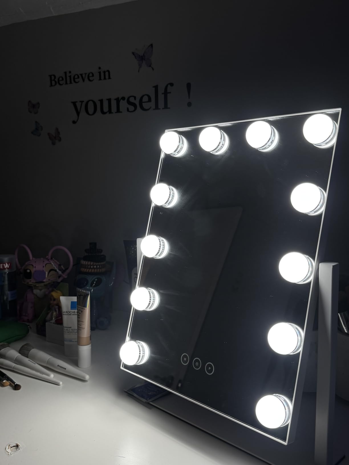 Vanity Makeup Mirror with Lights, 3 Color Lighting Modes Detachable 10X Magnification Mirror Touch Control, 360 Degree Rotation, White (14.6Inch) customer photo 1