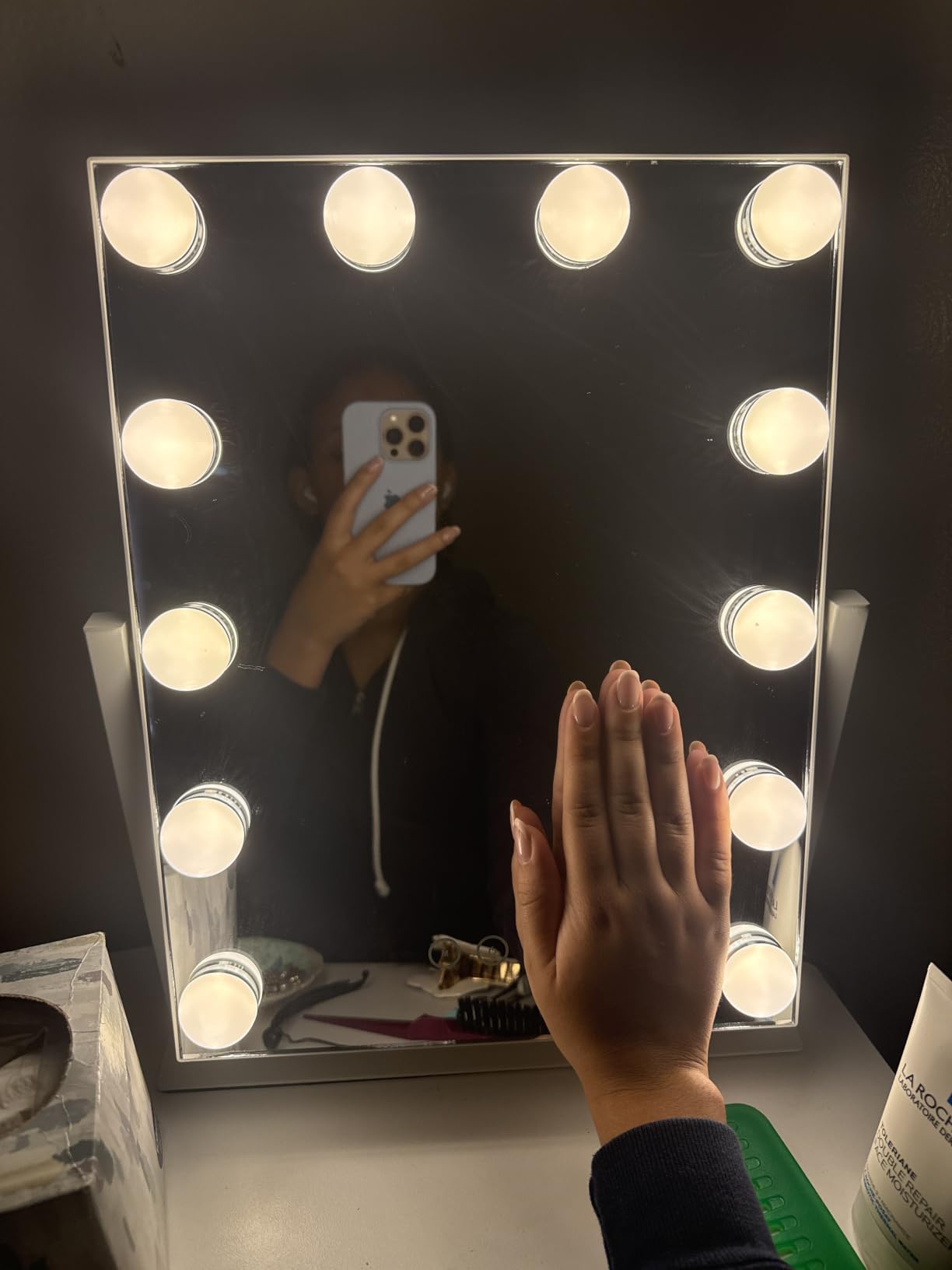 Vanity Makeup Mirror with Lights, 3 Color Lighting Modes Detachable 10X Magnification Mirror Touch Control, 360 Degree Rotation, White (14.6Inch) customer photo 2