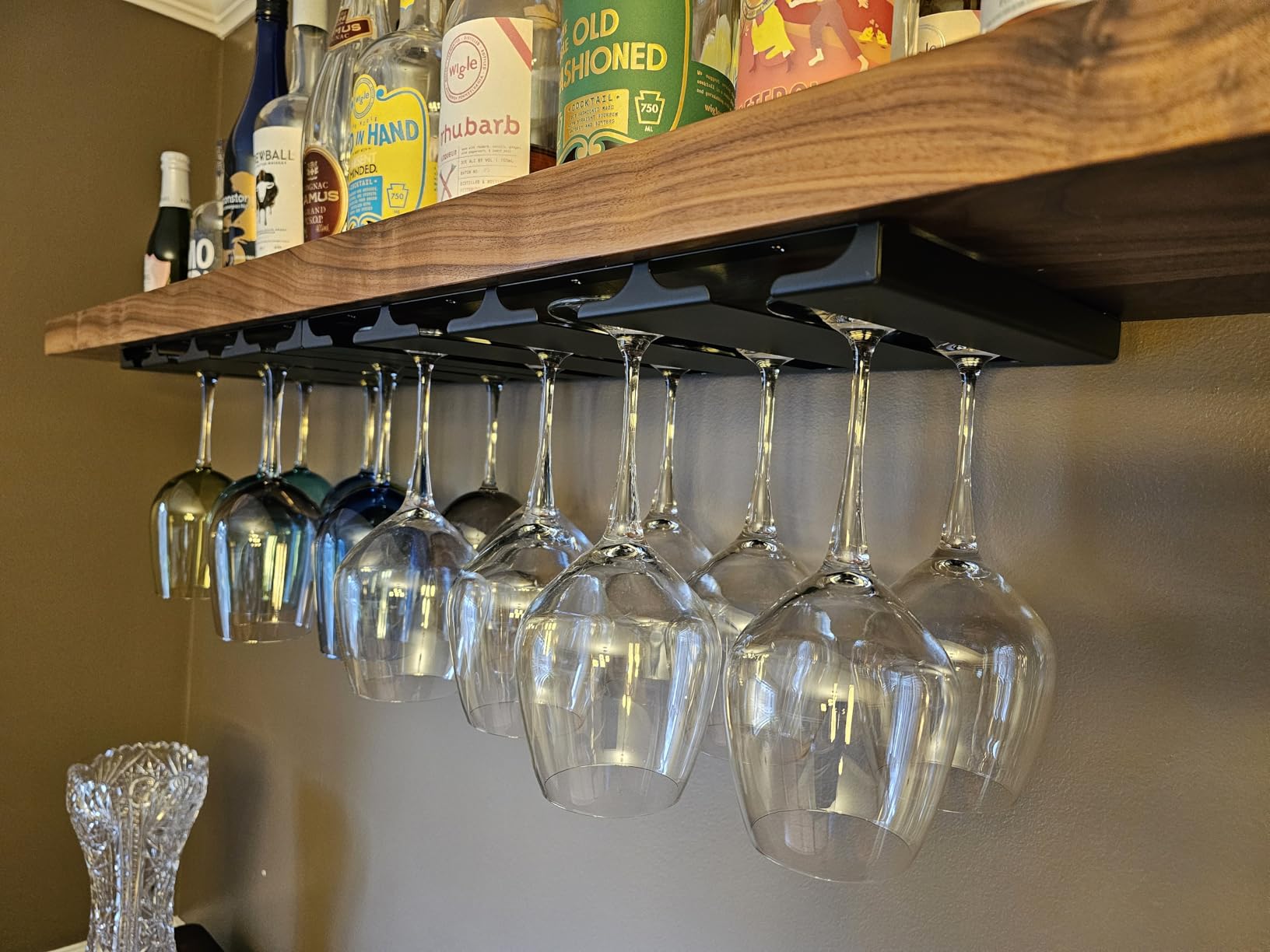 Wine Glass Holder Under Shelf or Cabinet, Stainless Steel 16.5 Inch Stemware Rack, Glassware Drying Hanger, Metal Hanging Organizer for Bar Restaurant, Matte Black, 4 Row customer photo 2