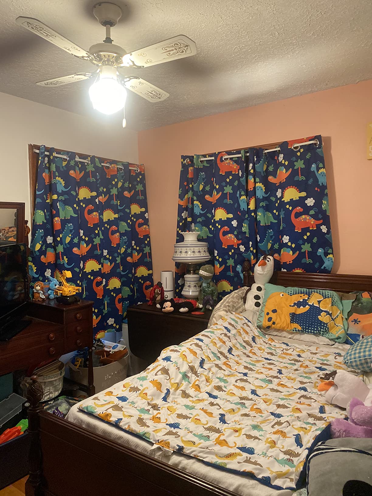 Sivio Blackout Curtains for Kids Bedroom, Set of 2 Panels,52 x 63 Inch | Grommet Top Thermal Insulated Darkening Curtains for Nursery Living Room Cute Cartoon Patterns Dinosaur Prints Blue customer photo 1