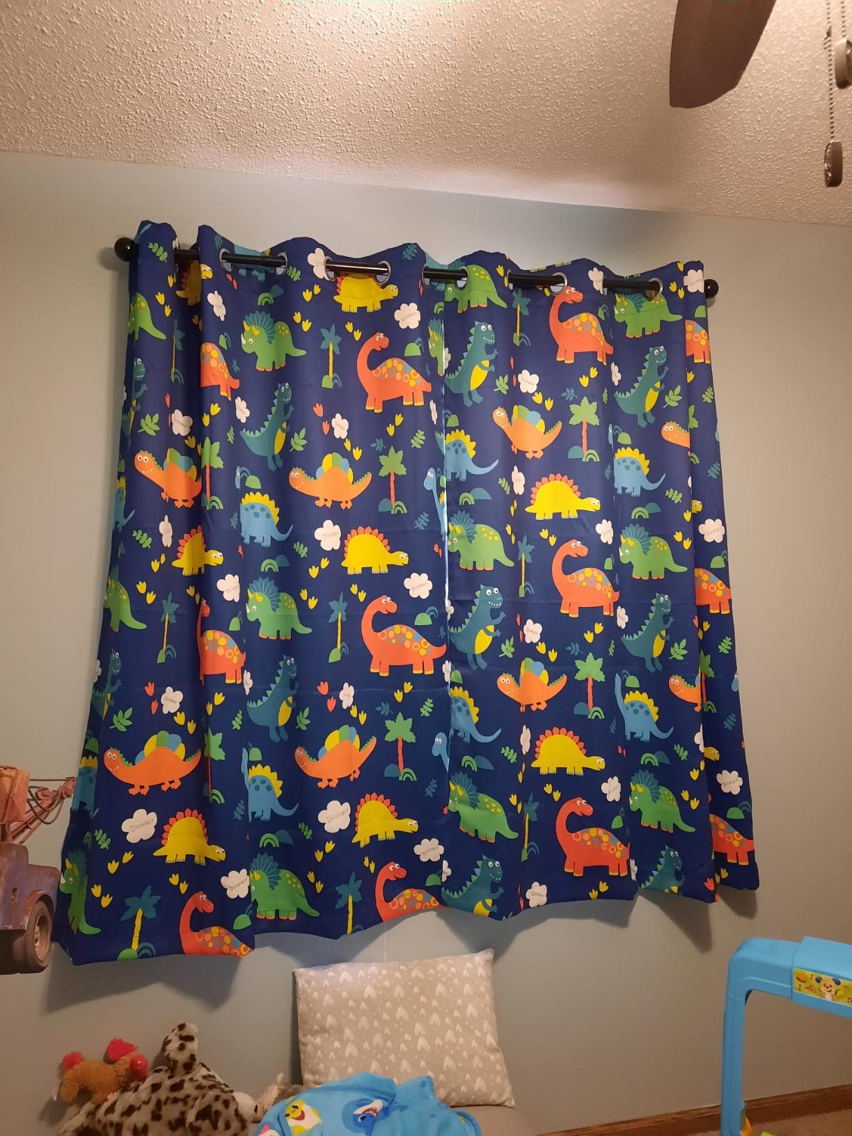 Sivio Blackout Curtains for Kids Bedroom, Set of 2 Panels,52 x 63 Inch | Grommet Top Thermal Insulated Darkening Curtains for Nursery Living Room Cute Cartoon Patterns Dinosaur Prints Blue customer photo 2
