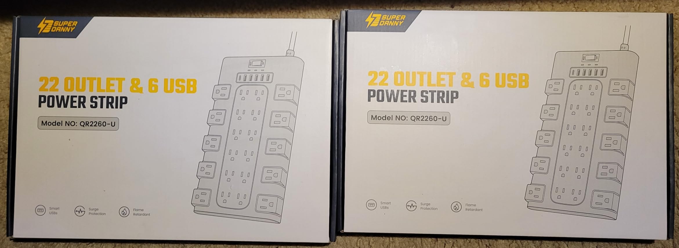 SUPERDANNY Power Strip Surge Protector, 22 AC 6 USB, 2100J, 6.5Ft,1875W/15A | 5A1C, Heavy Duty Extension Cord with Multiple Outlets, Flat Plug Outlet Extender for Home, Office, Dorm, Gaming Room, Black customer photo 2