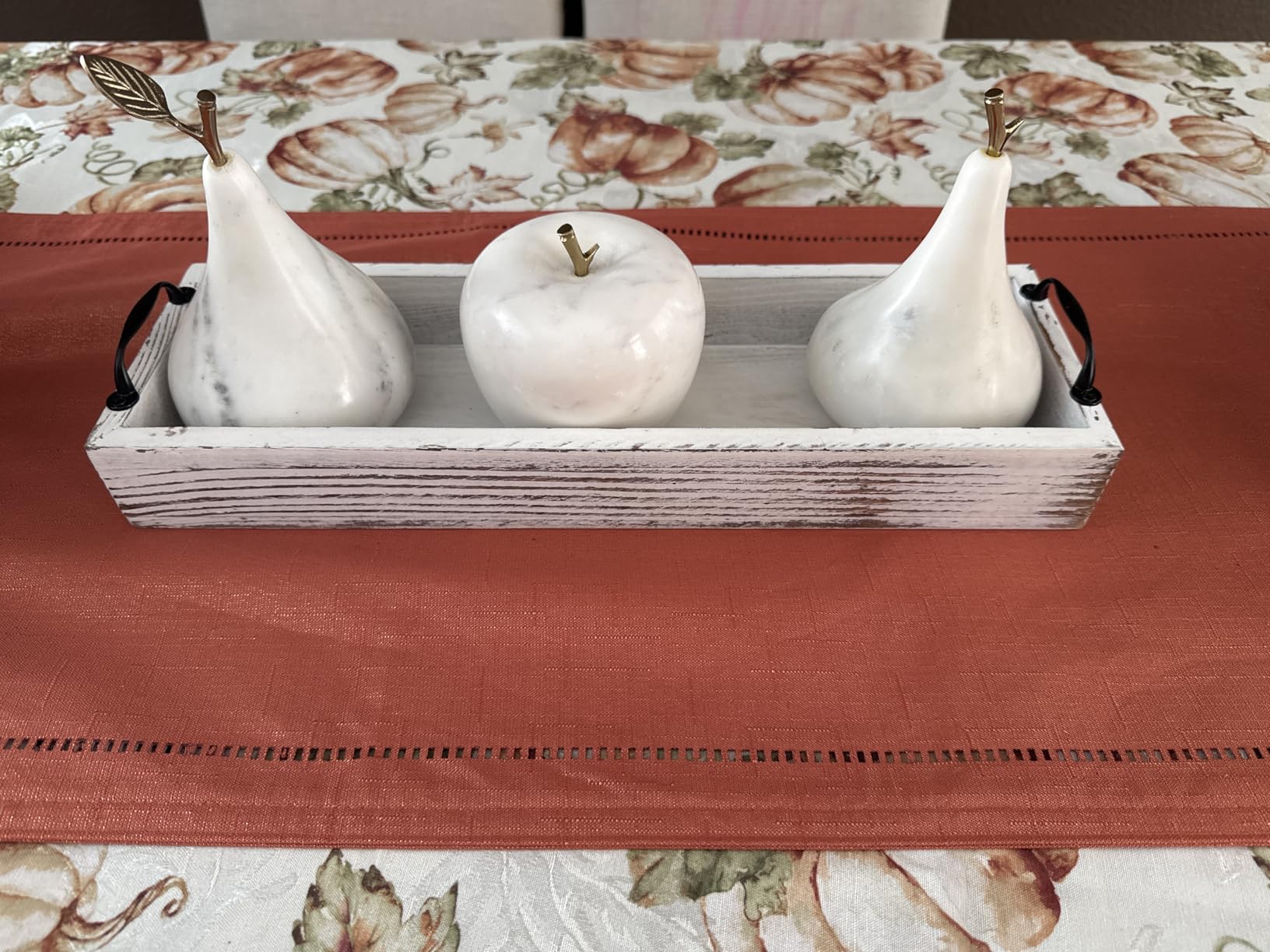 Rustic Wooden Serving Trays Rectangular with Handle,Ottoman Tray for Living Room 16 Inch Long for Serving Wine(whitewashed) customer photo 2