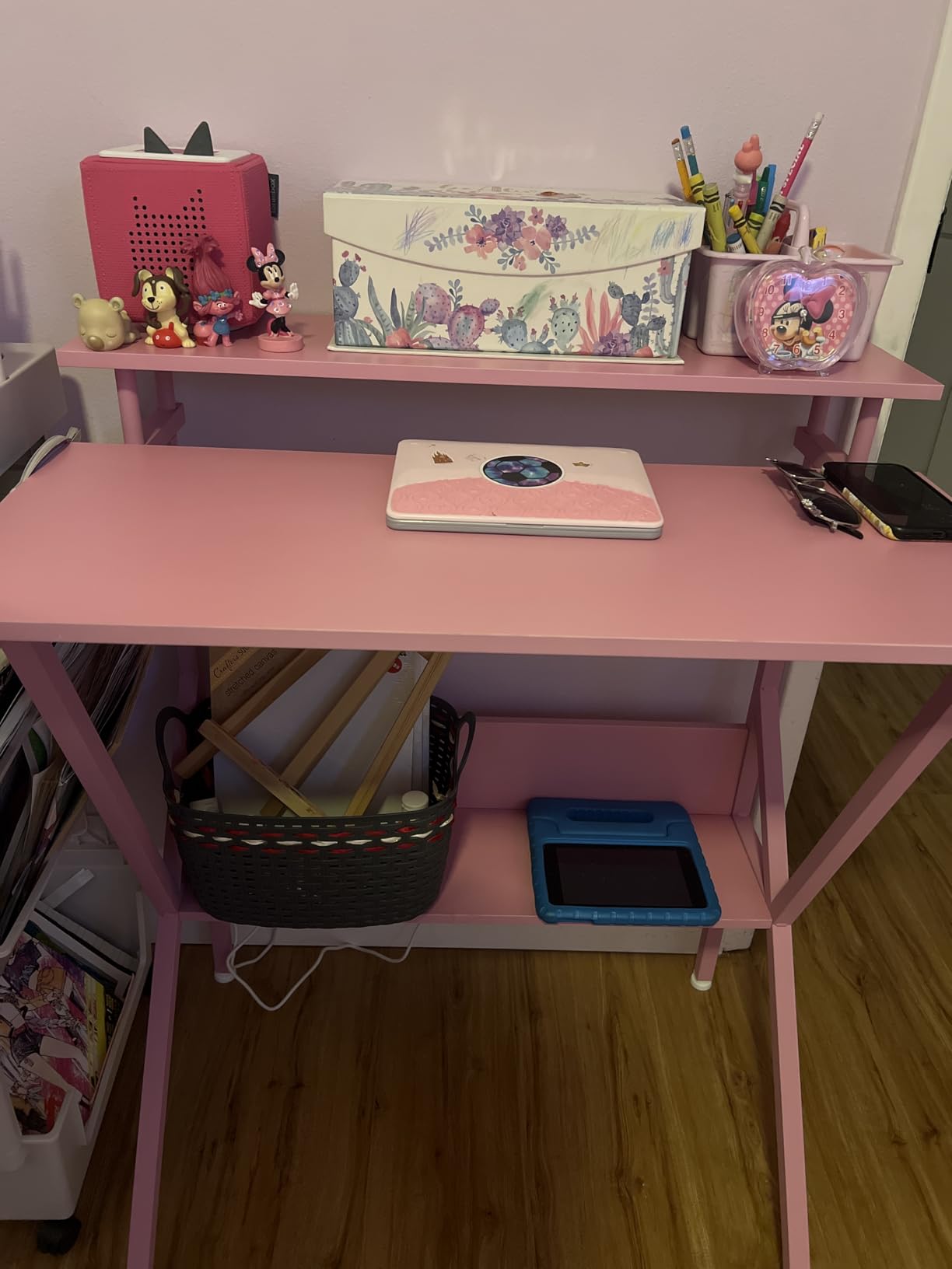 ODK 27.5 Inch Small Desk with Storage & Monitor Stand, Pink | Small Computer Desk for Small Spaces, Study Desk for Bedroom customer photo 1
